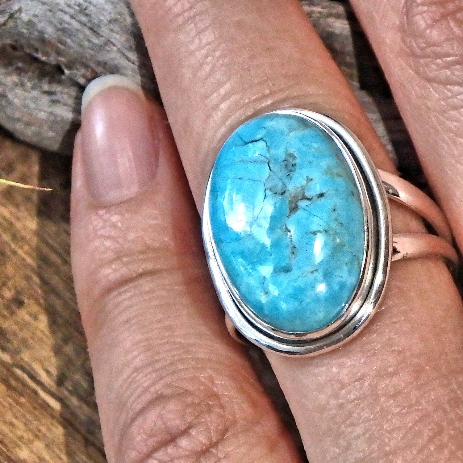  Beautiful Blue Kingman Turquoise Sterling Silver Ring (Size 9)