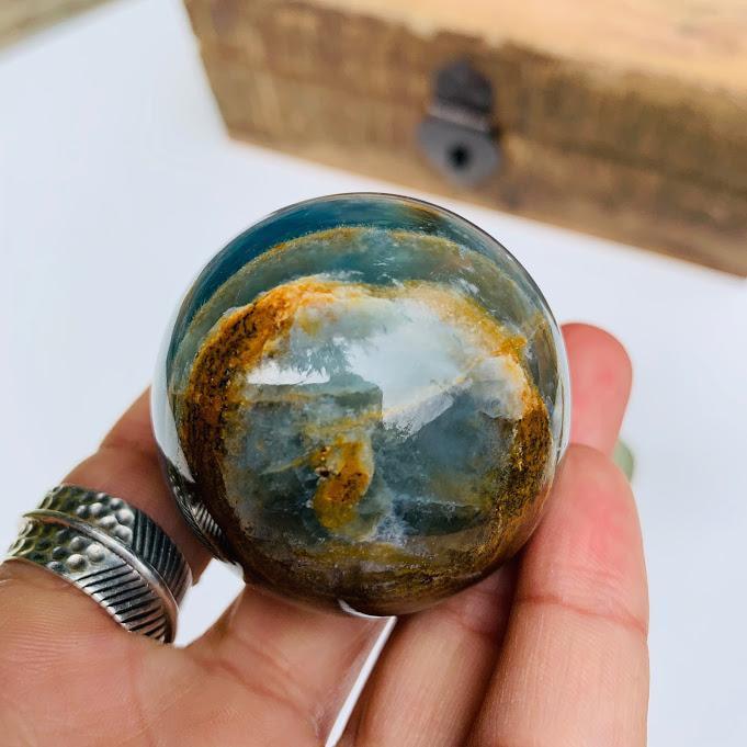  Amazing Patterns Lemurian Aquatine Blue Calcite Sphere from Argentina #5