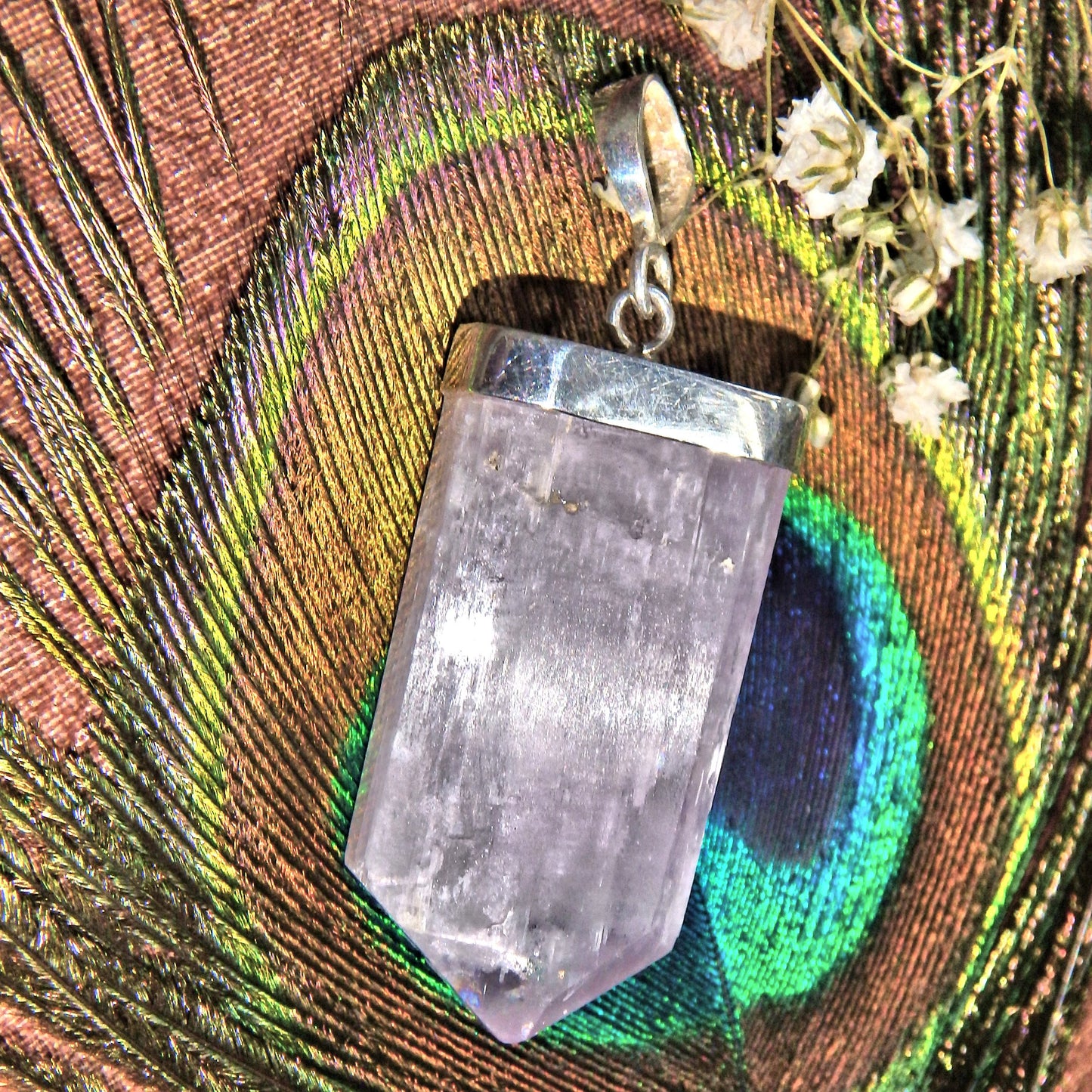 Heart Chakra Activating! Gemmy Pink Kunzite Polished Sterling Silver Pendant Partially Polished (Includes Silver Chain) - Earth Family Crystals