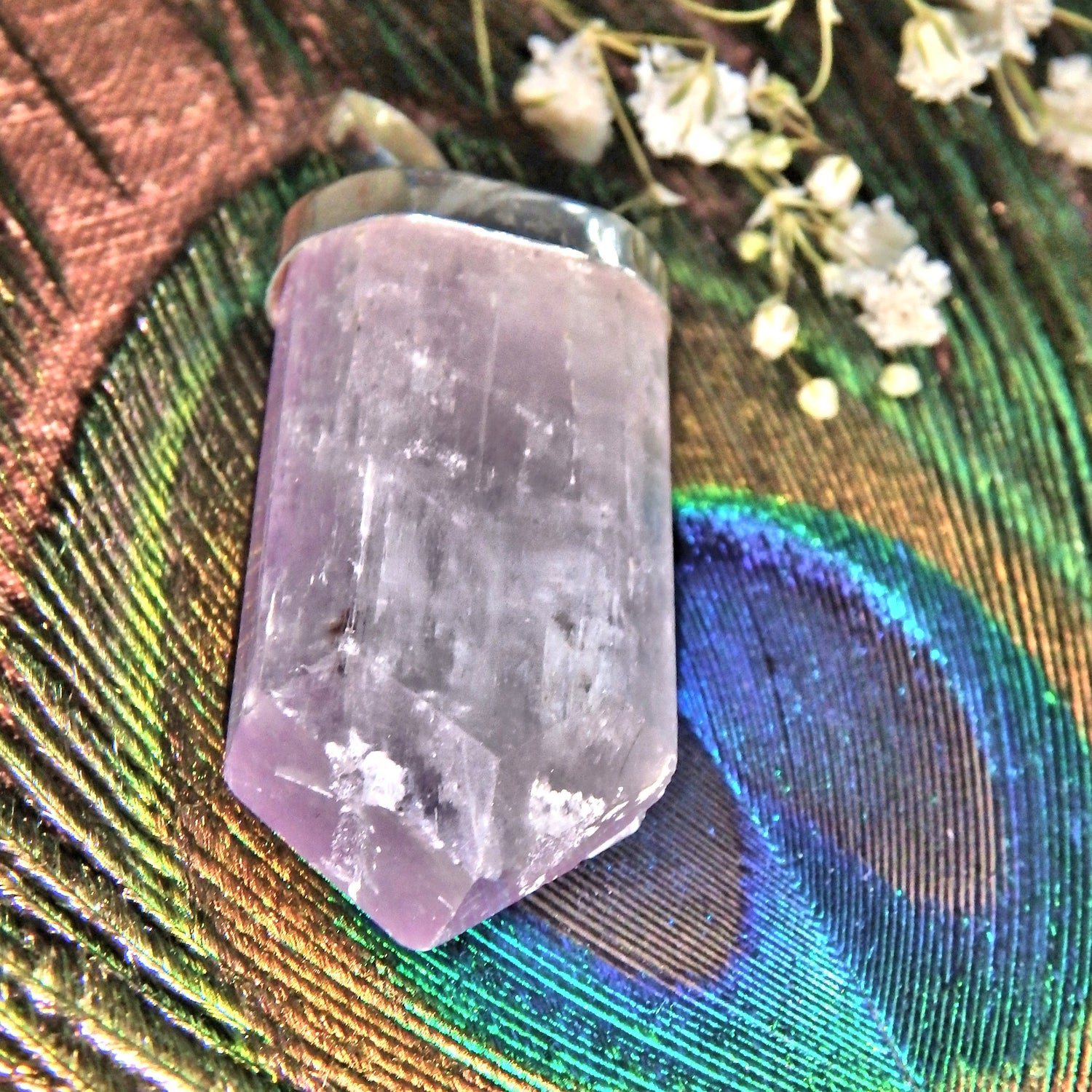 Heart Chakra Activating! Gemmy Pink Kunzite Polished Sterling Silver Pendant Partially Polished (Includes Silver Chain) - Earth Family Crystals