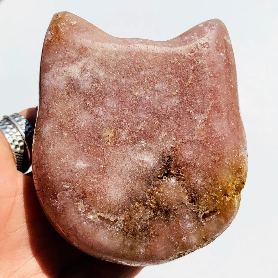  Adorable Large Pink Amethyst Druzy Cat Head Geode Carving