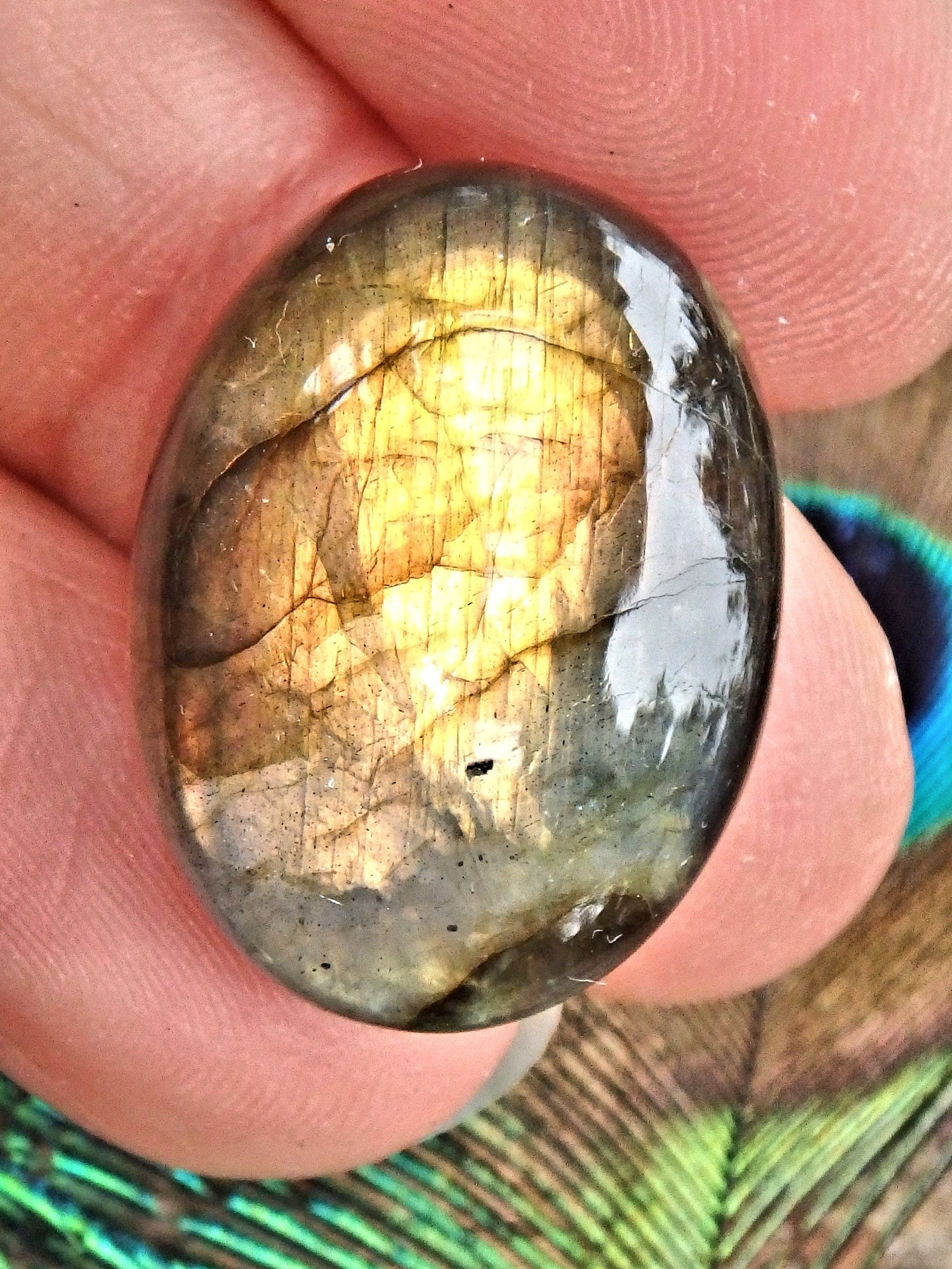  Deep Gold & Peach Flashes Labradorite Cabochon