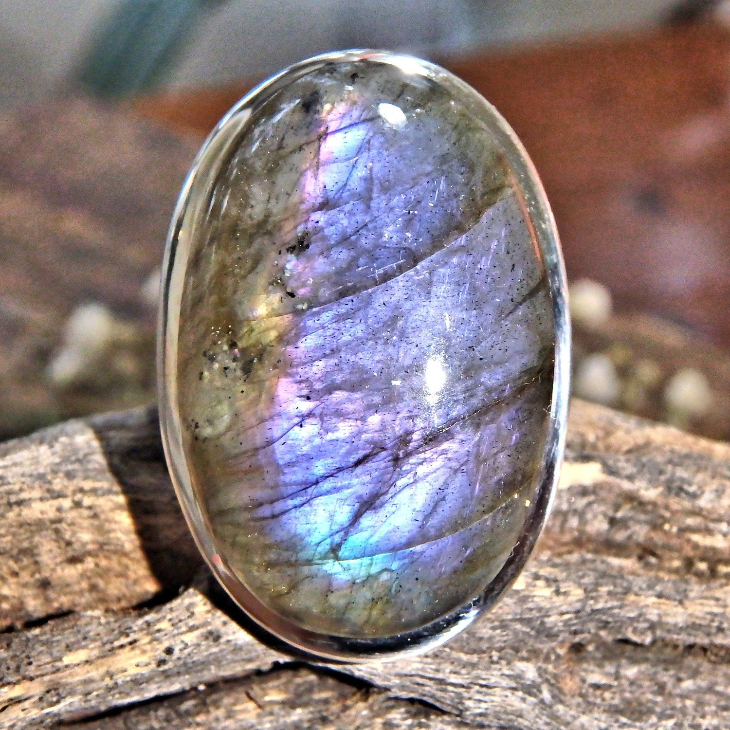  Chunky Rare Optical Dark Purple Flashes Labradorite Ring in Sterling Silver (Size 9.5)