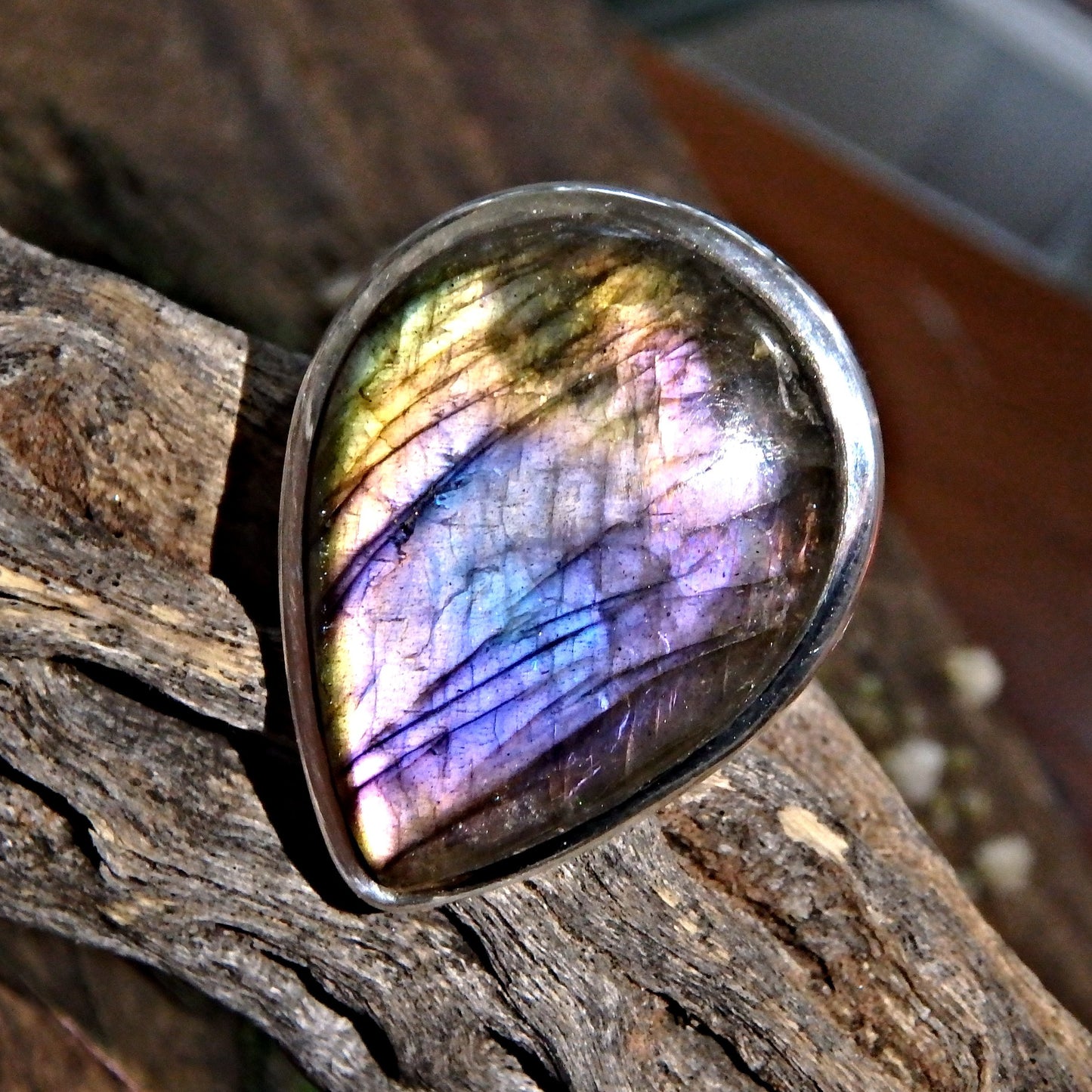 Gorgeous Rare Purple & Pink Flashes Labradorite Ring in Sterling Silver (Size 8.5) - Earth Family Crystals