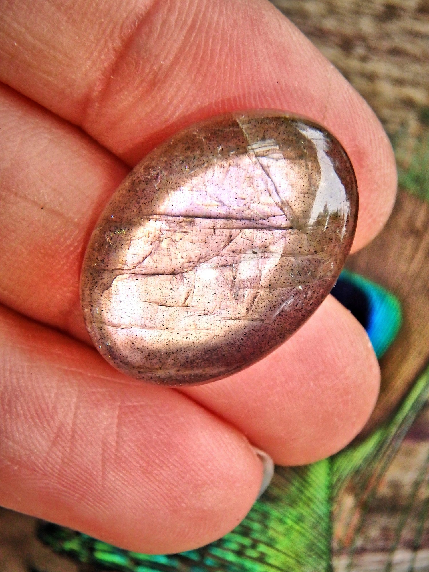 Moving Pink Flashes Labradorite Cabochon - Earth Family Crystals
