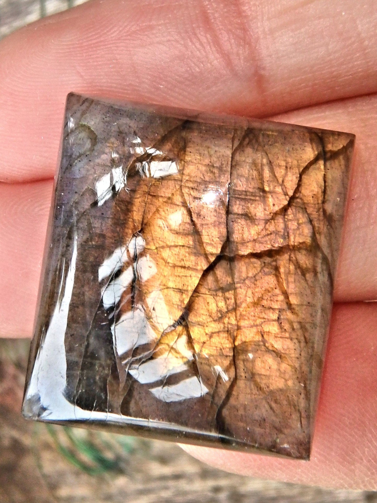  Deep Halloween Orange Flash Labradorite Cabochon