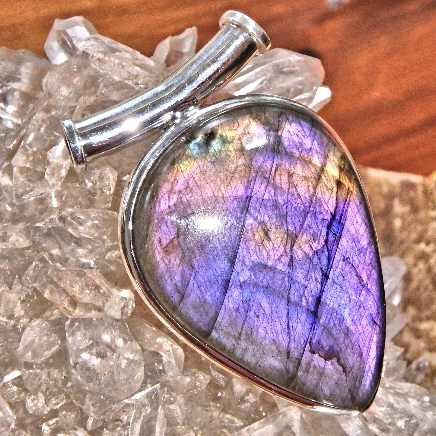  Chunky Majestic Purple & Pink Rare Flashes Labradorite Pendant in Sterling Silver (Includes Silver Chain)