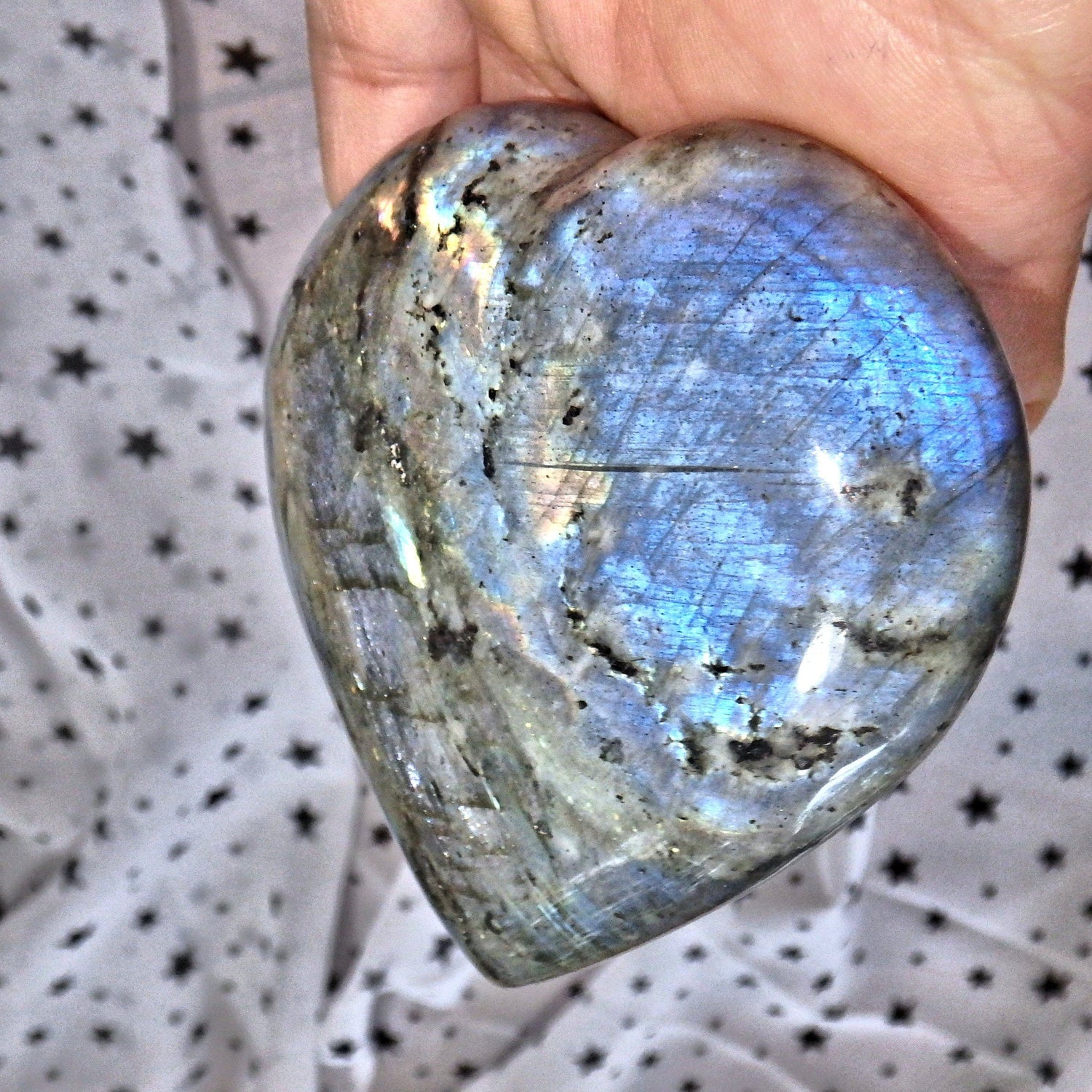  Blue & Golden Flashes Love Heart Labradorite Carving 7