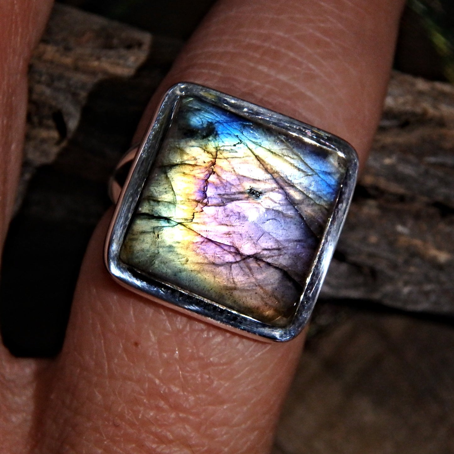 Incredible Purple & Rainbow Flash Labradorite Ring in Sterling Silver (Size 7.5)