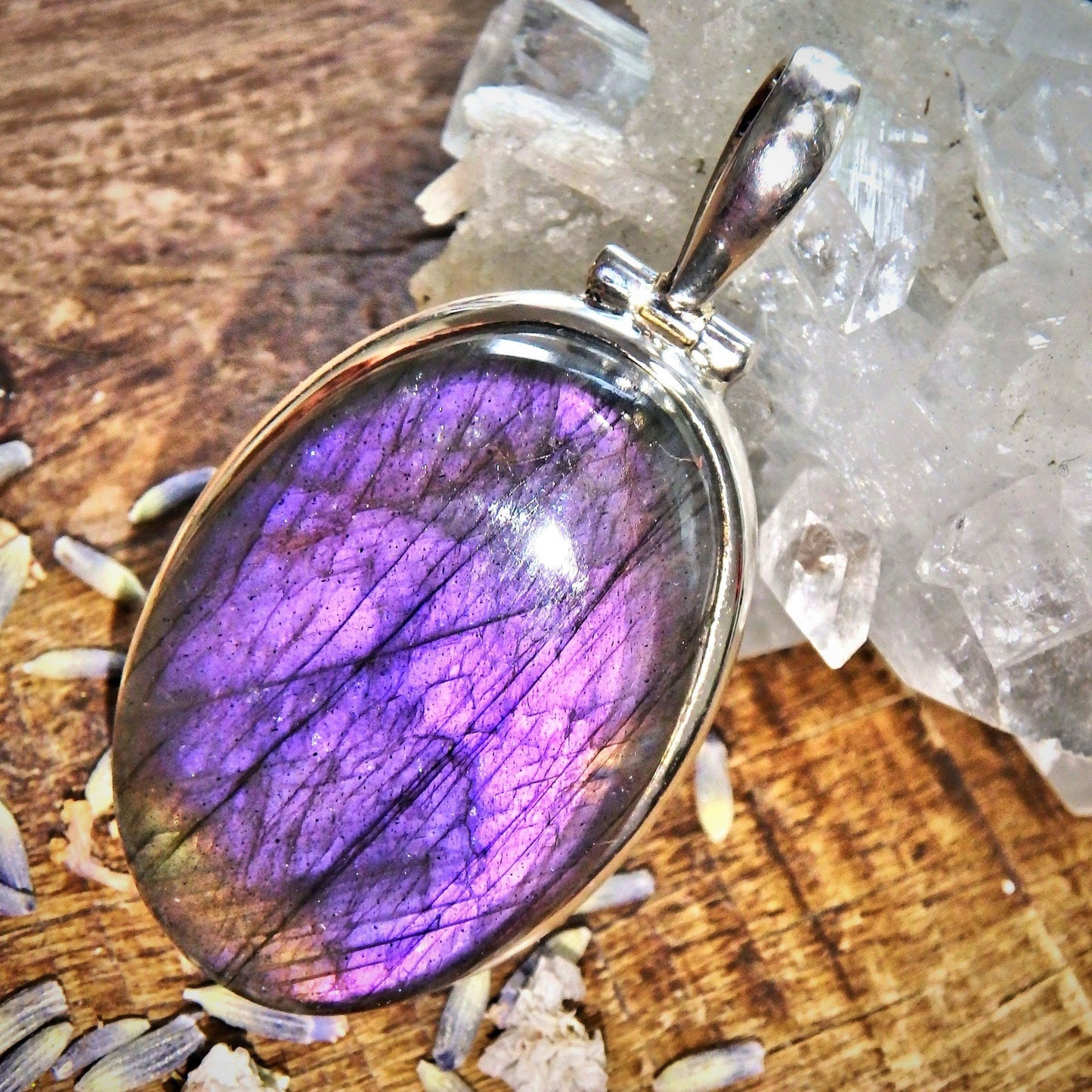  Chunky Rare Purple Glow Labradorite Sterling Silver Pendant (Includes Silver Chain)