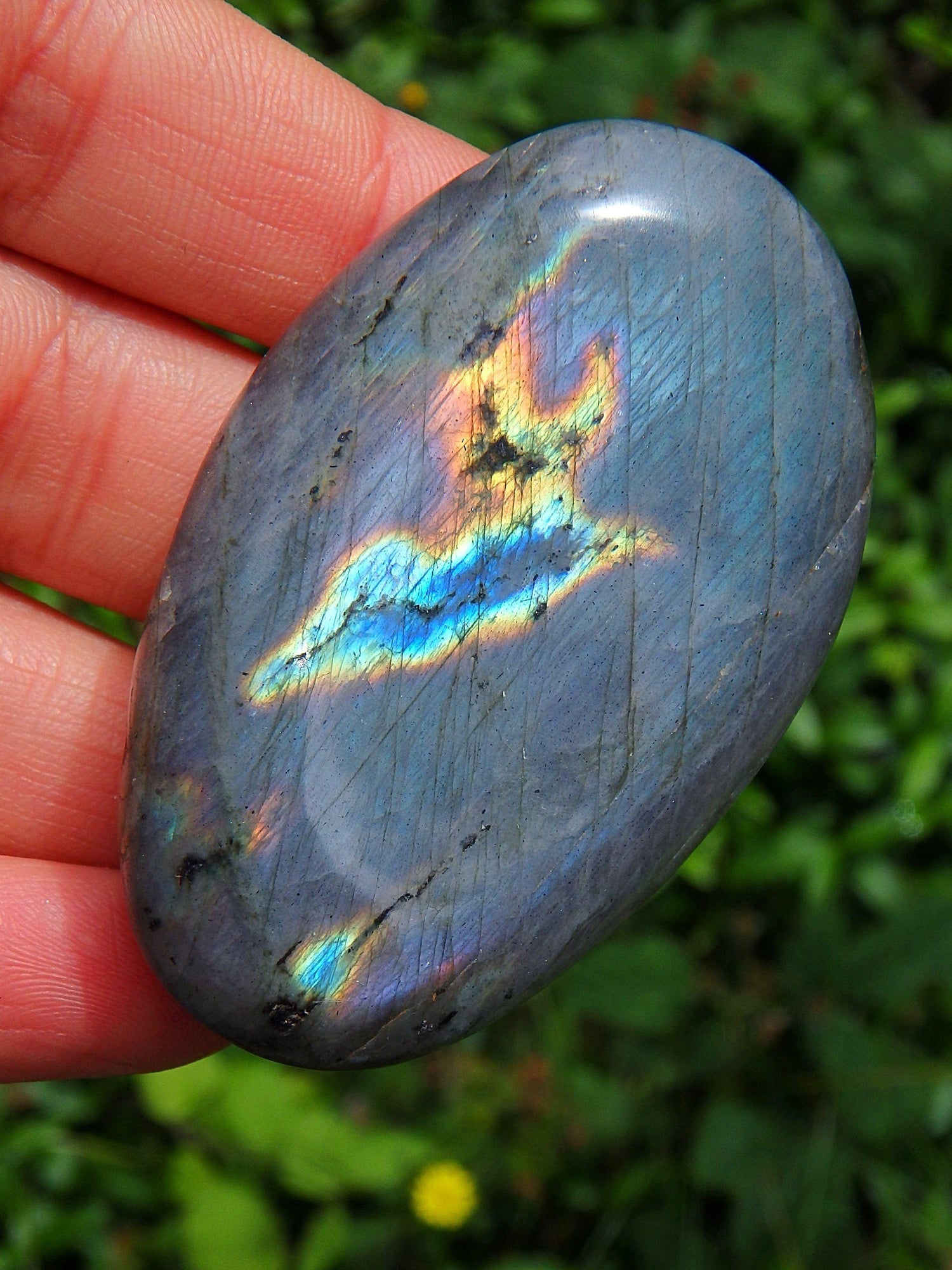  Blushing Rare Pink & Purple Flashes Labradorite Palm Stone Carving