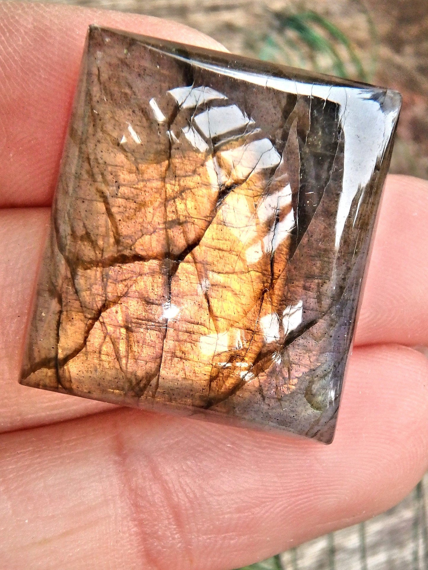  Deep Halloween Orange Flash Labradorite Cabochon