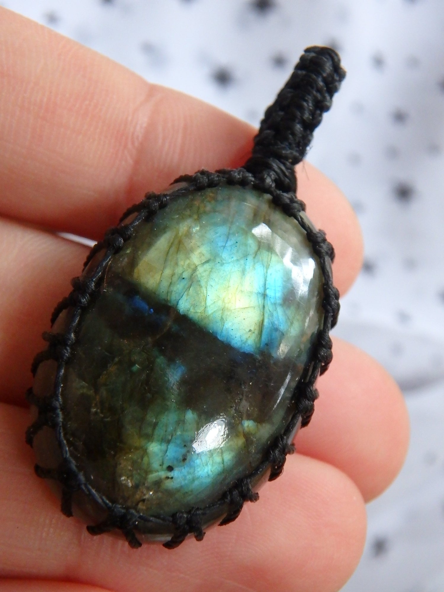 Gorgeous Flashes Labradorite Macrame Pendant - Earth Family Crystals