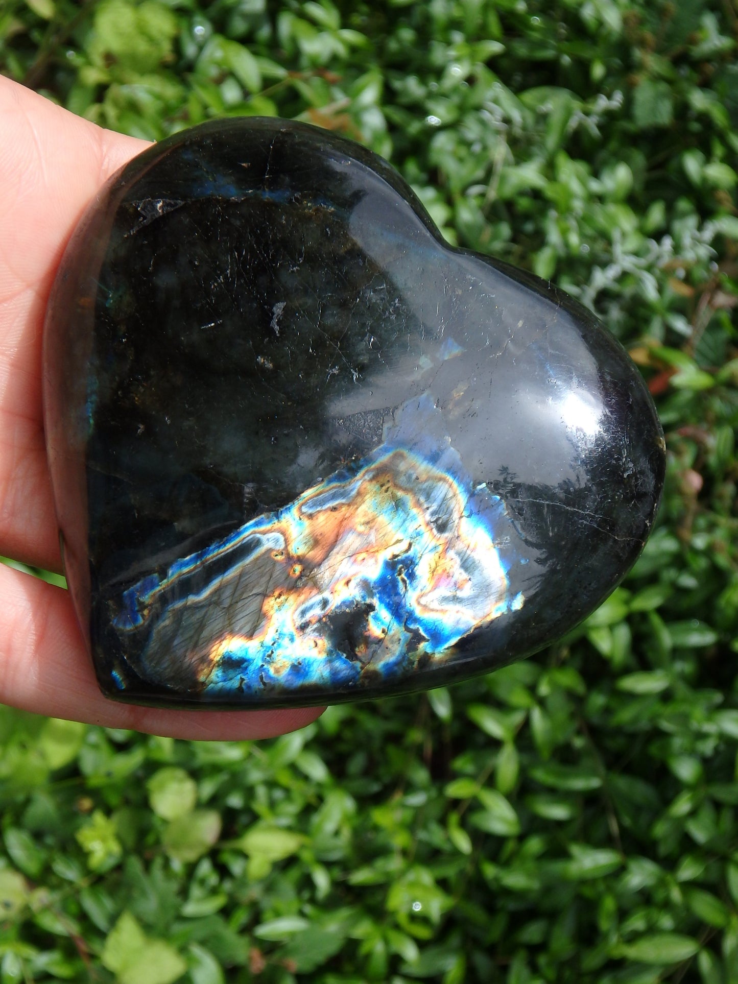 Mysterious Rainbow Patterns of Flash Labradorite Heart Carving - Earth Family Crystals
