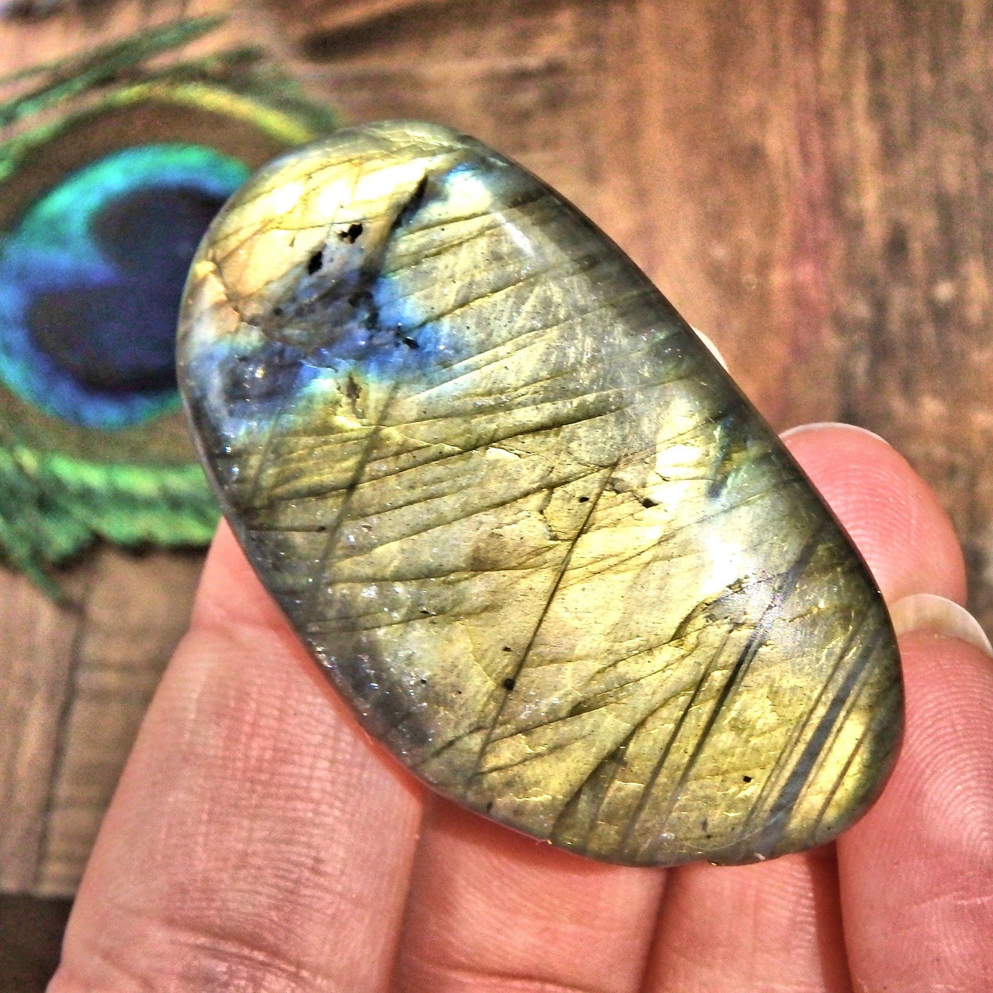  Brilliant Yellow Flash Labradorite Palm Stone 8