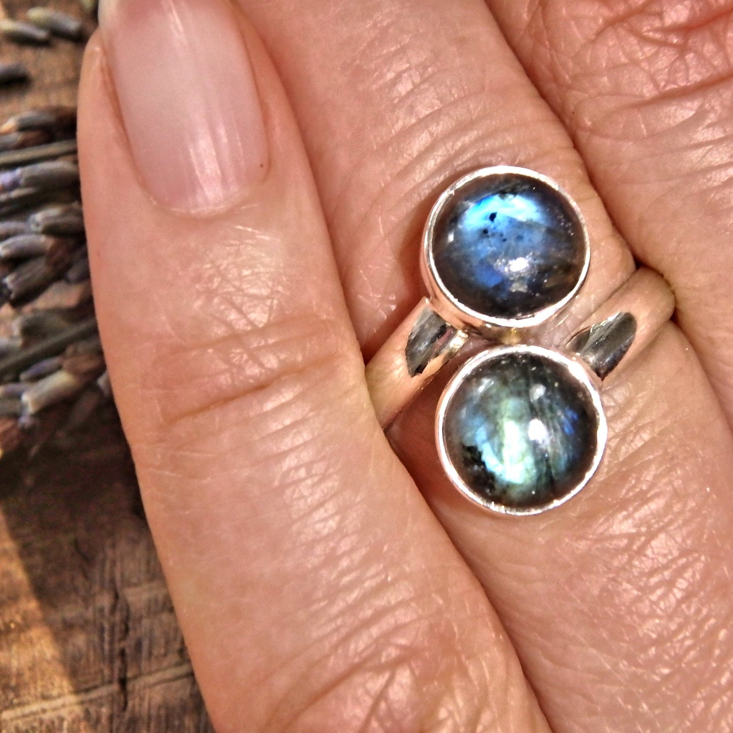 Flashy Blue Labradorite Sterling Silver Ring (Adjustable~Size 6.5-7.5) - Earth Family Crystals