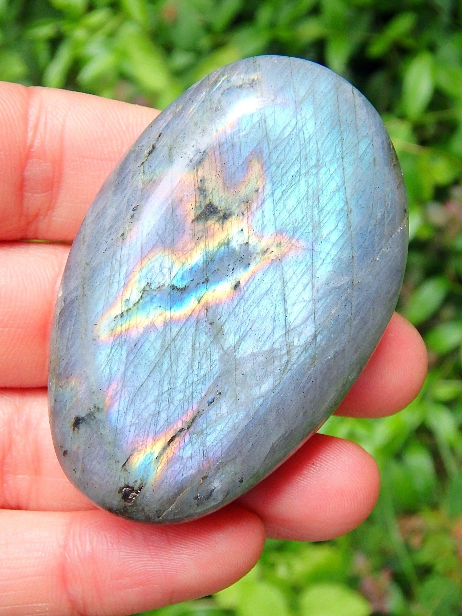  Blushing Rare Pink & Purple Flashes Labradorite Palm Stone Carving