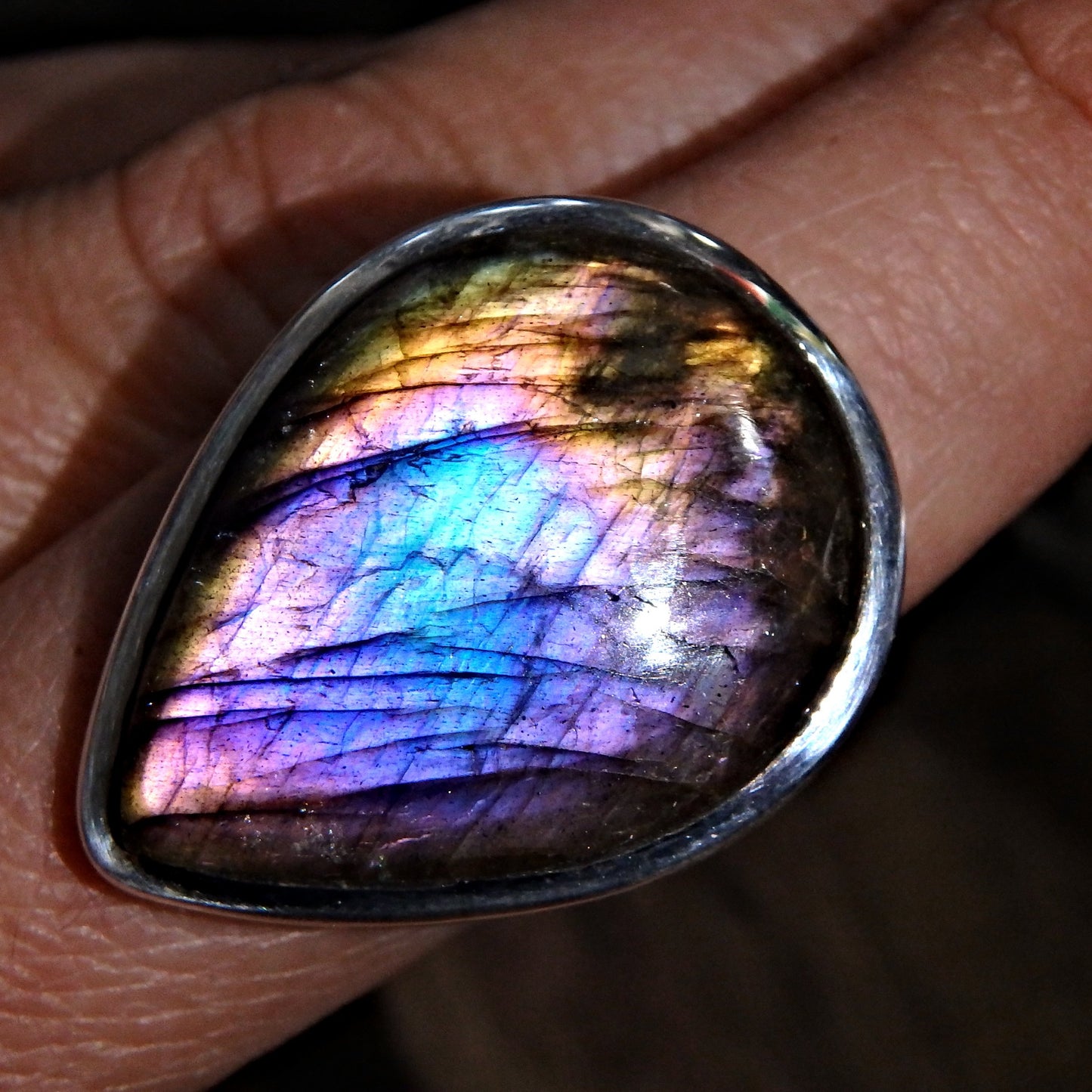 Gorgeous Rare Purple & Pink Flashes Labradorite Ring in Sterling Silver (Size 8.5) - Earth Family Crystals