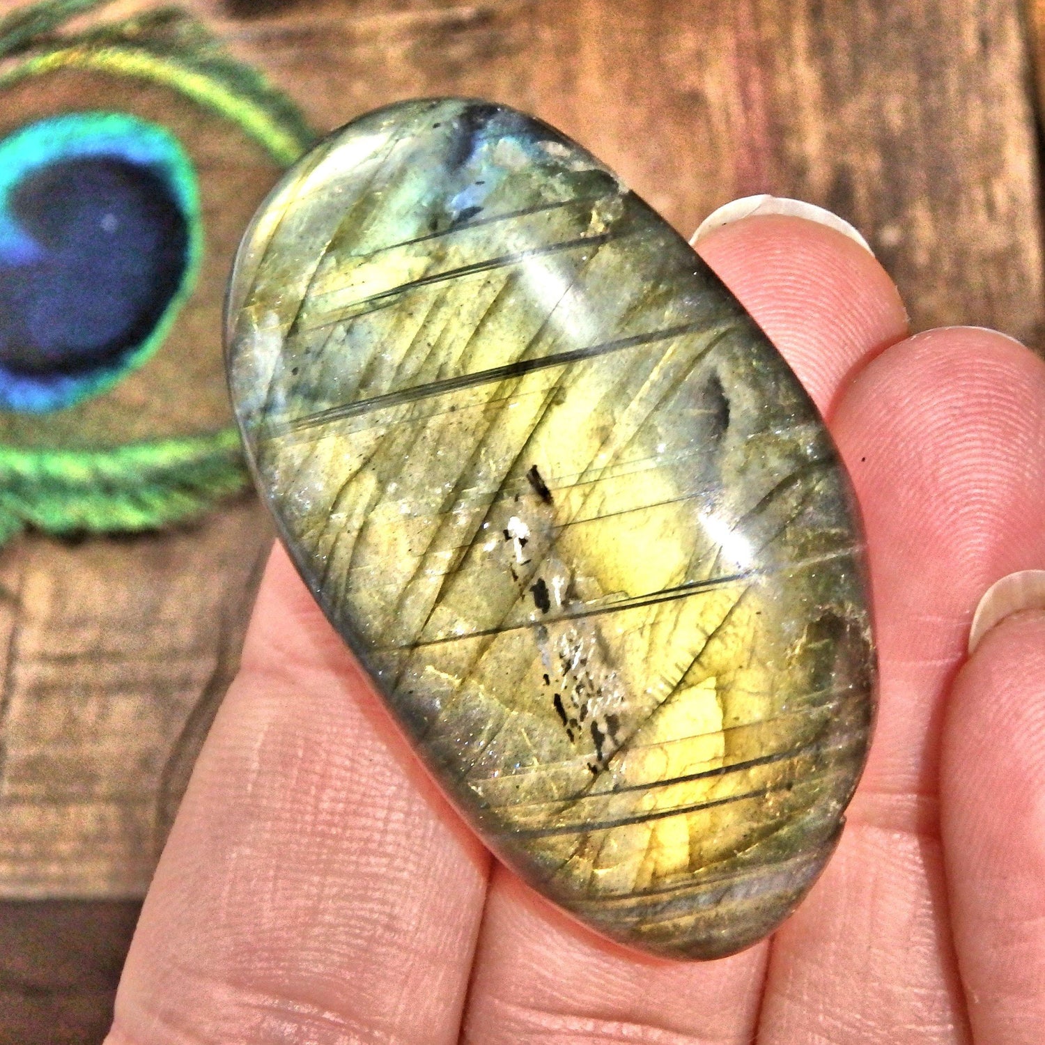  Brilliant Yellow Flash Labradorite Palm Stone 8