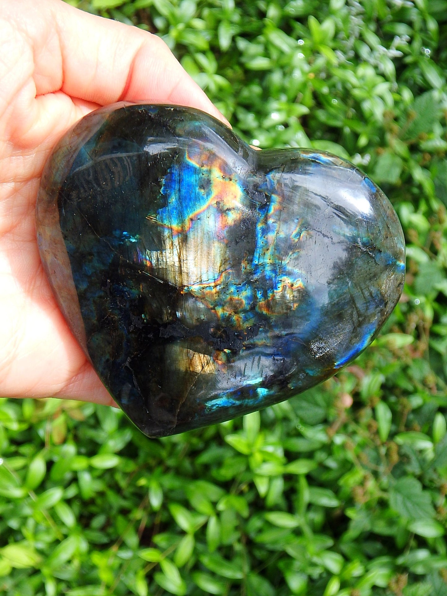 Mysterious Rainbow Patterns of Flash Labradorite Heart Carving - Earth Family Crystals