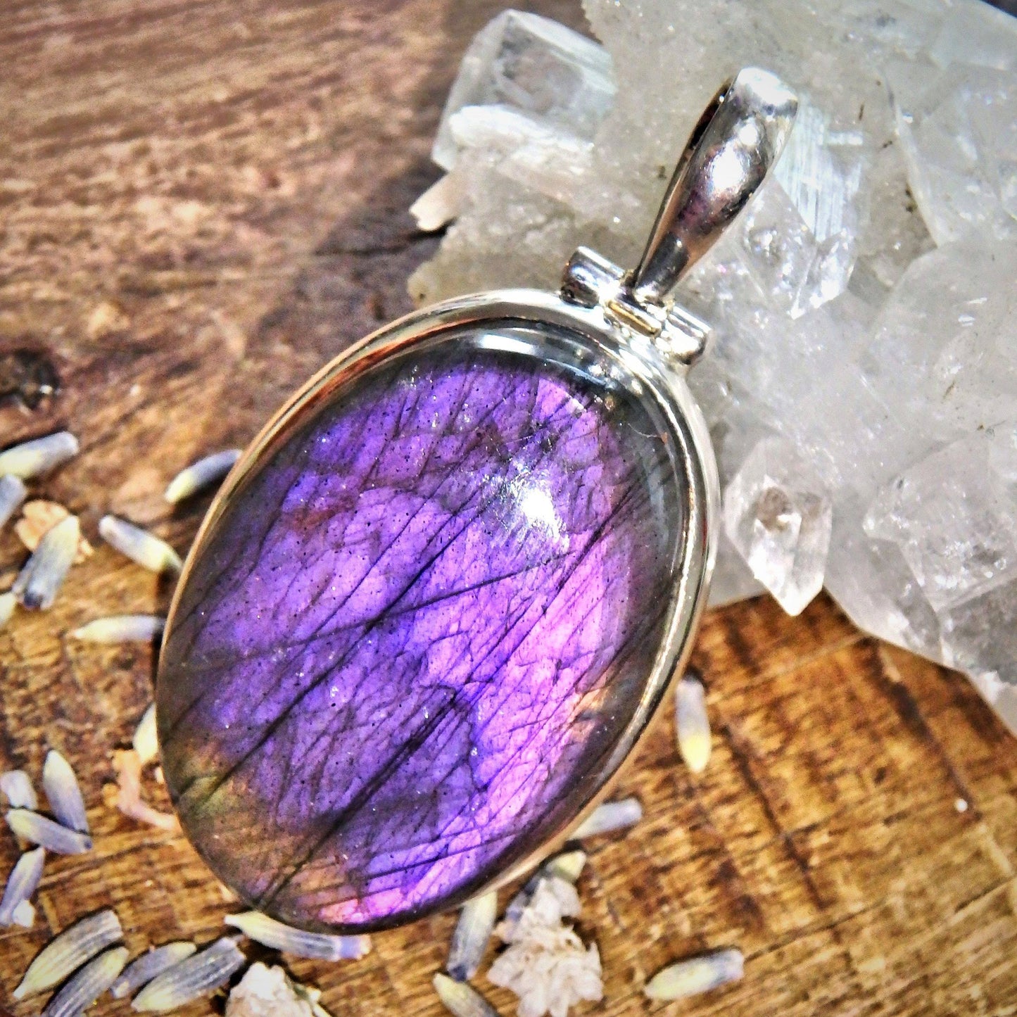  Chunky Rare Purple Glow Labradorite Sterling Silver Pendant (Includes Silver Chain)