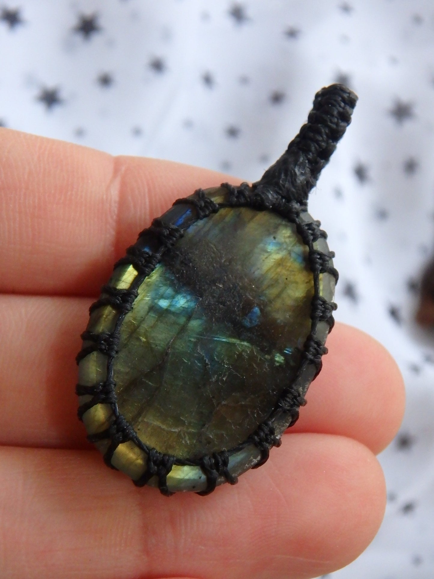 Gorgeous Flashes Labradorite Macrame Pendant - Earth Family Crystals