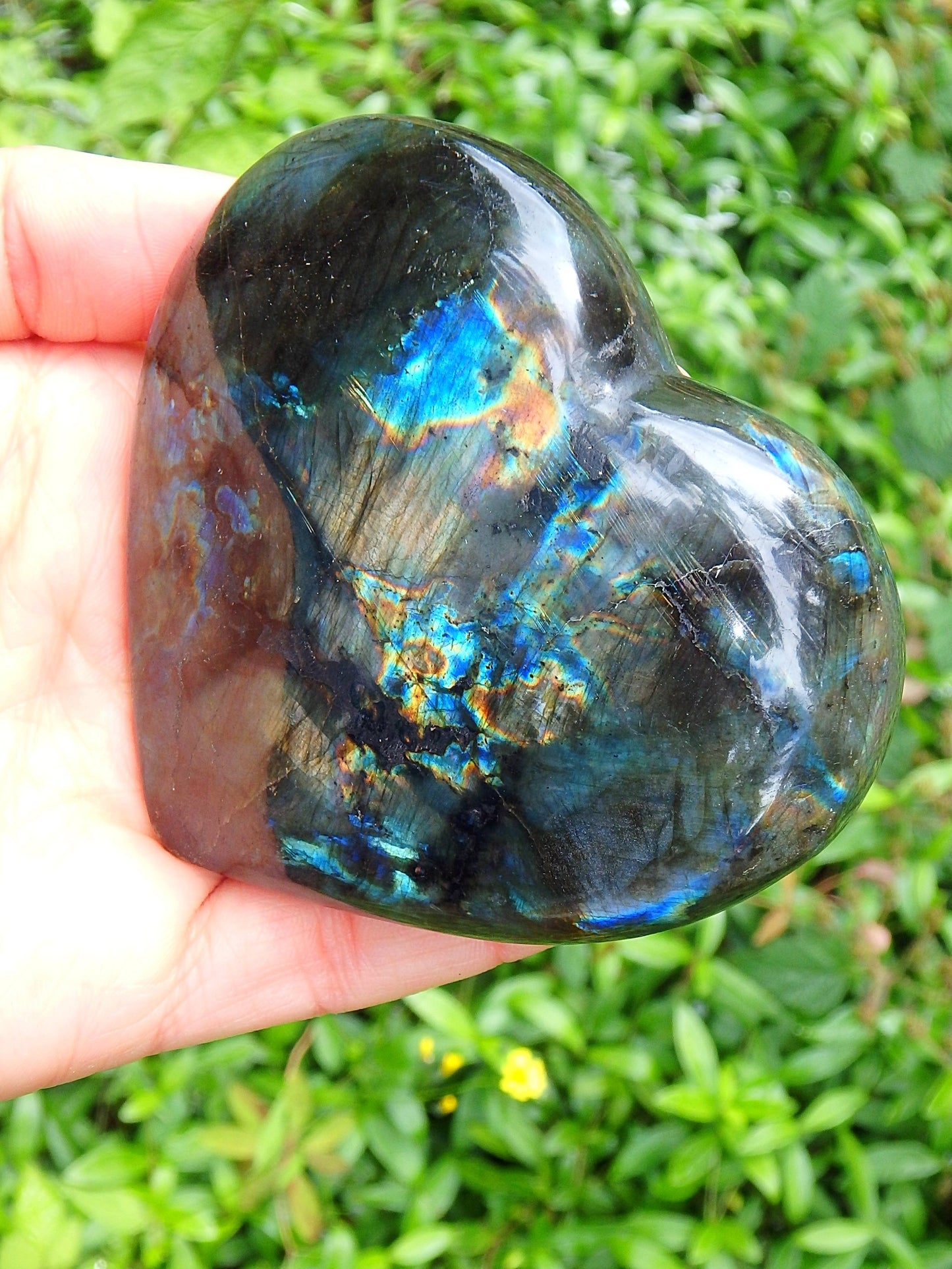 Mysterious Rainbow Patterns of Flash Labradorite Heart Carving - Earth Family Crystals
