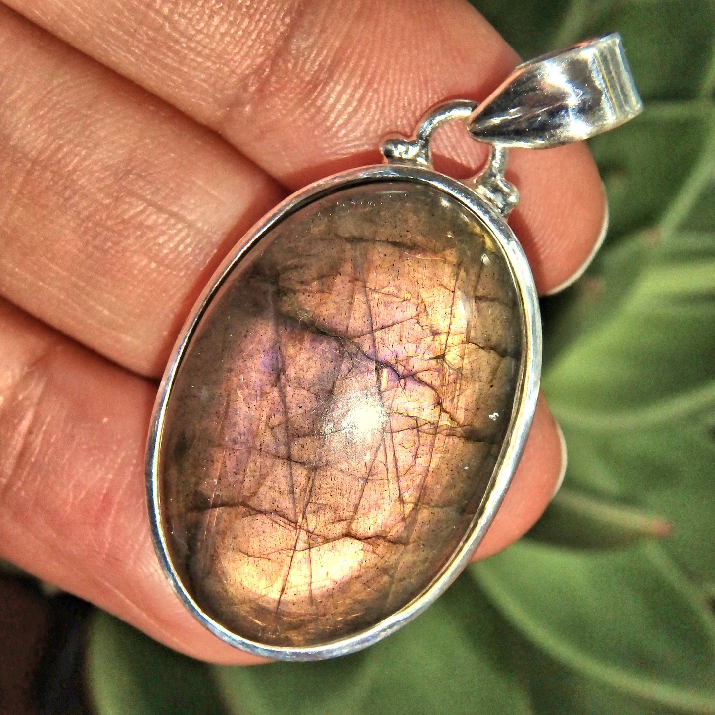 Incredible Rare Blushing Pink & Peach Labradorite Sterling Silver Pendant (Includes Silver Chain)