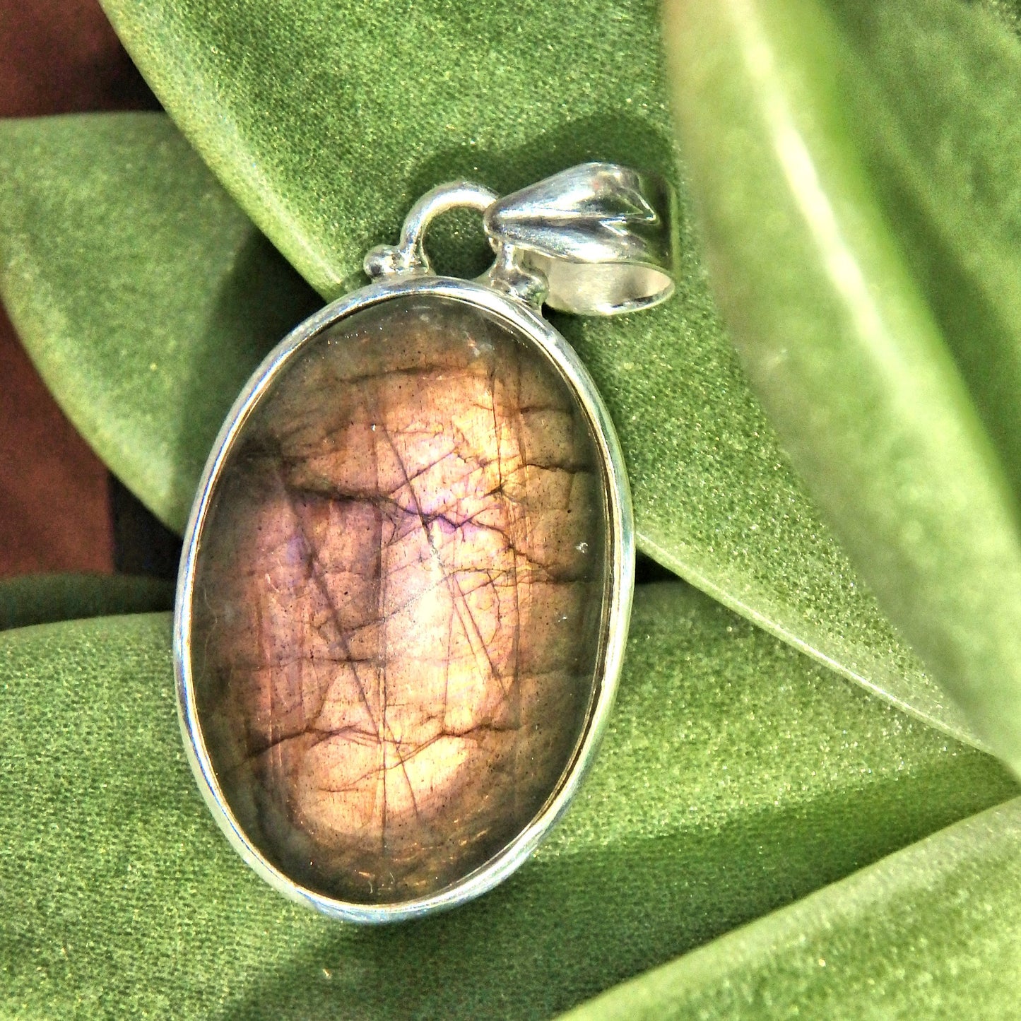 Incredible Rare Blushing Pink & Peach Labradorite Sterling Silver Pendant (Includes Silver Chain)