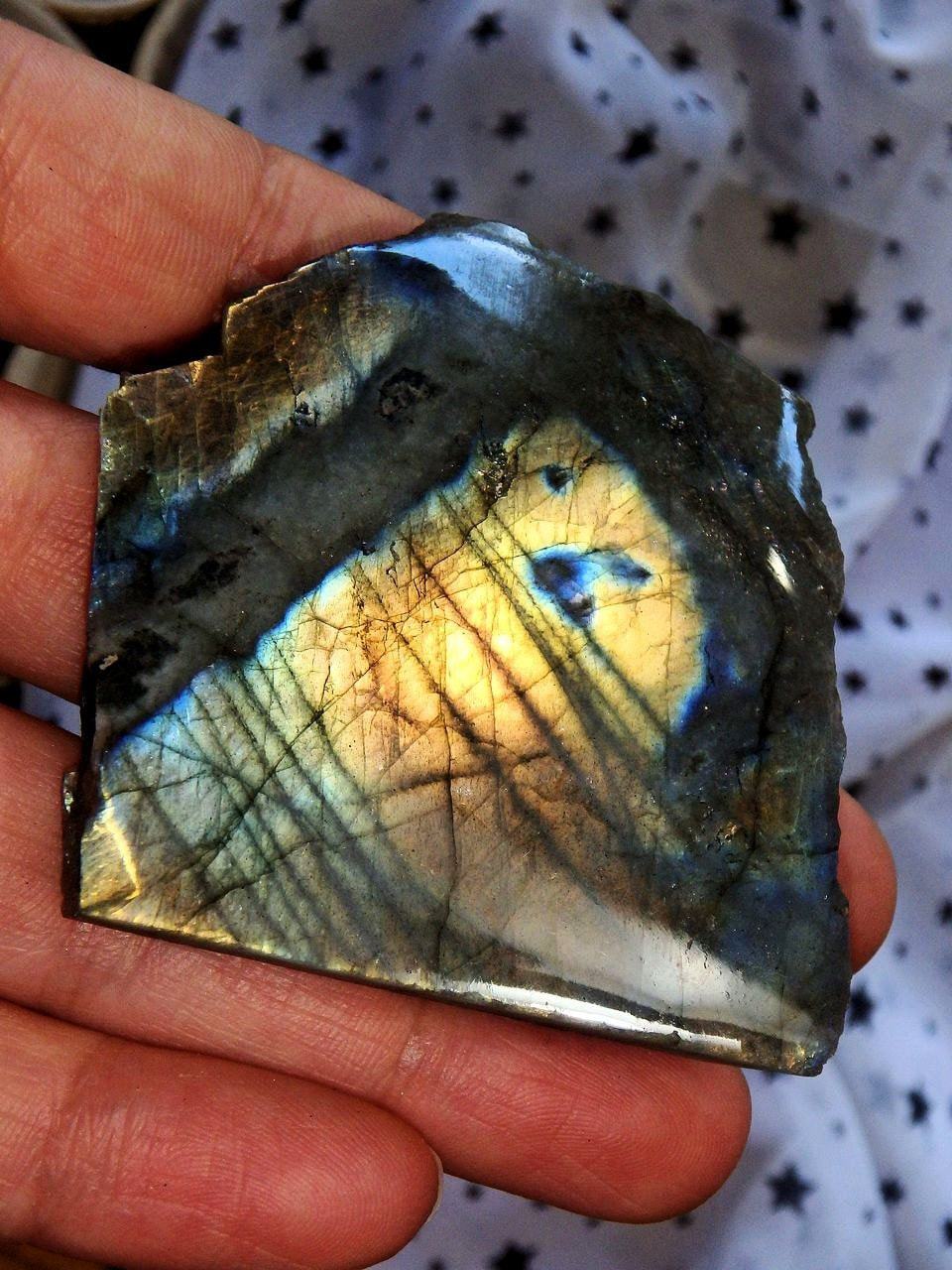  Bright Peach & Golden Flashes Labradorite Partially Polished Standing Specimen