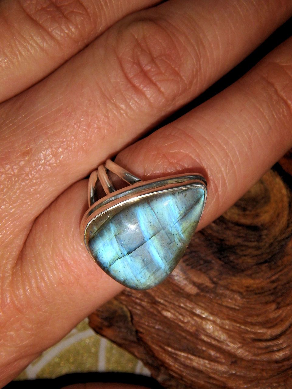 Mysterious Blue Flashes Labradorite Ring in Sterling Silver (Size 8) - Earth Family Crystals