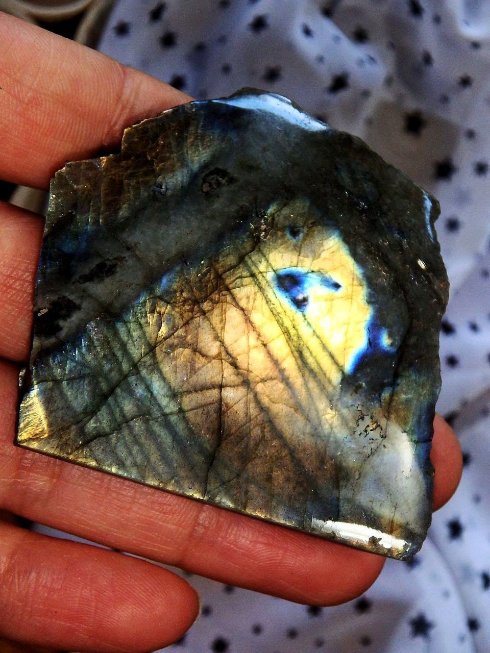  Bright Peach & Golden Flashes Labradorite Partially Polished Standing Specimen