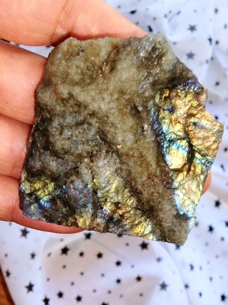  Bright Peach & Golden Flashes Labradorite Partially Polished Standing Specimen