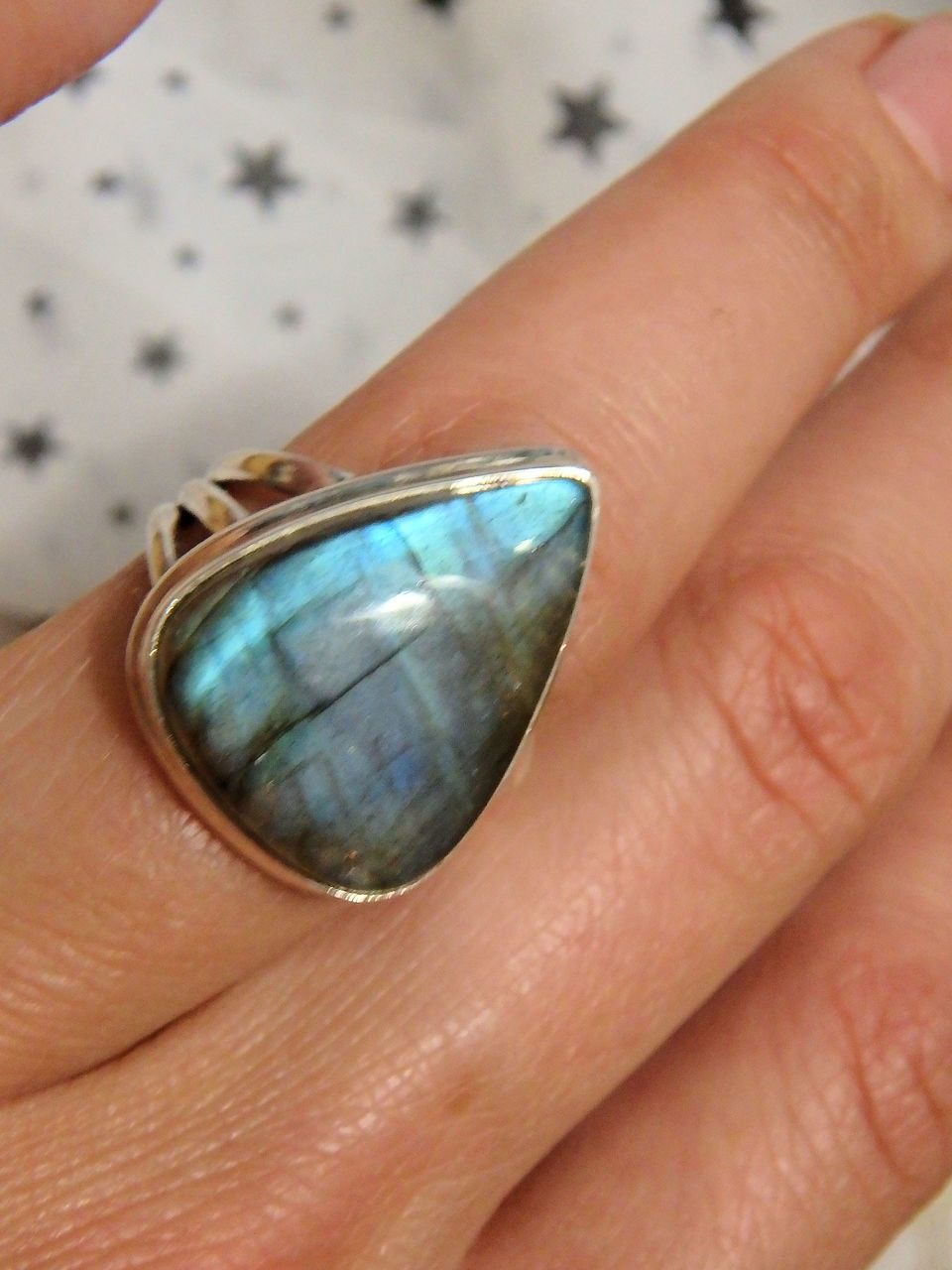 Mysterious Blue Flashes Labradorite Ring in Sterling Silver (Size 8) - Earth Family Crystals