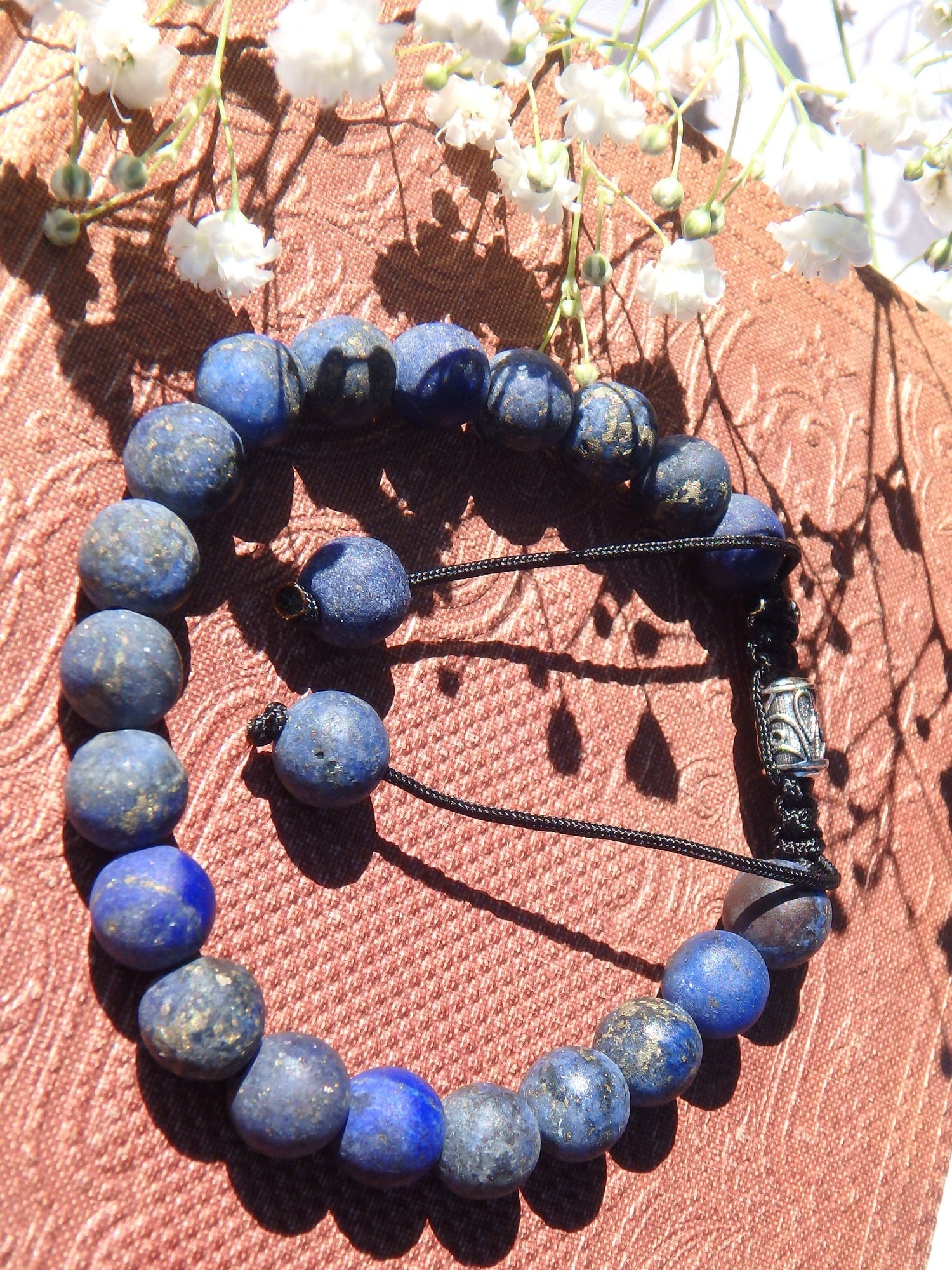  Beautiful Blue & Golden Unpolished Beads Lapis Lazuli Adjustable Bracelet