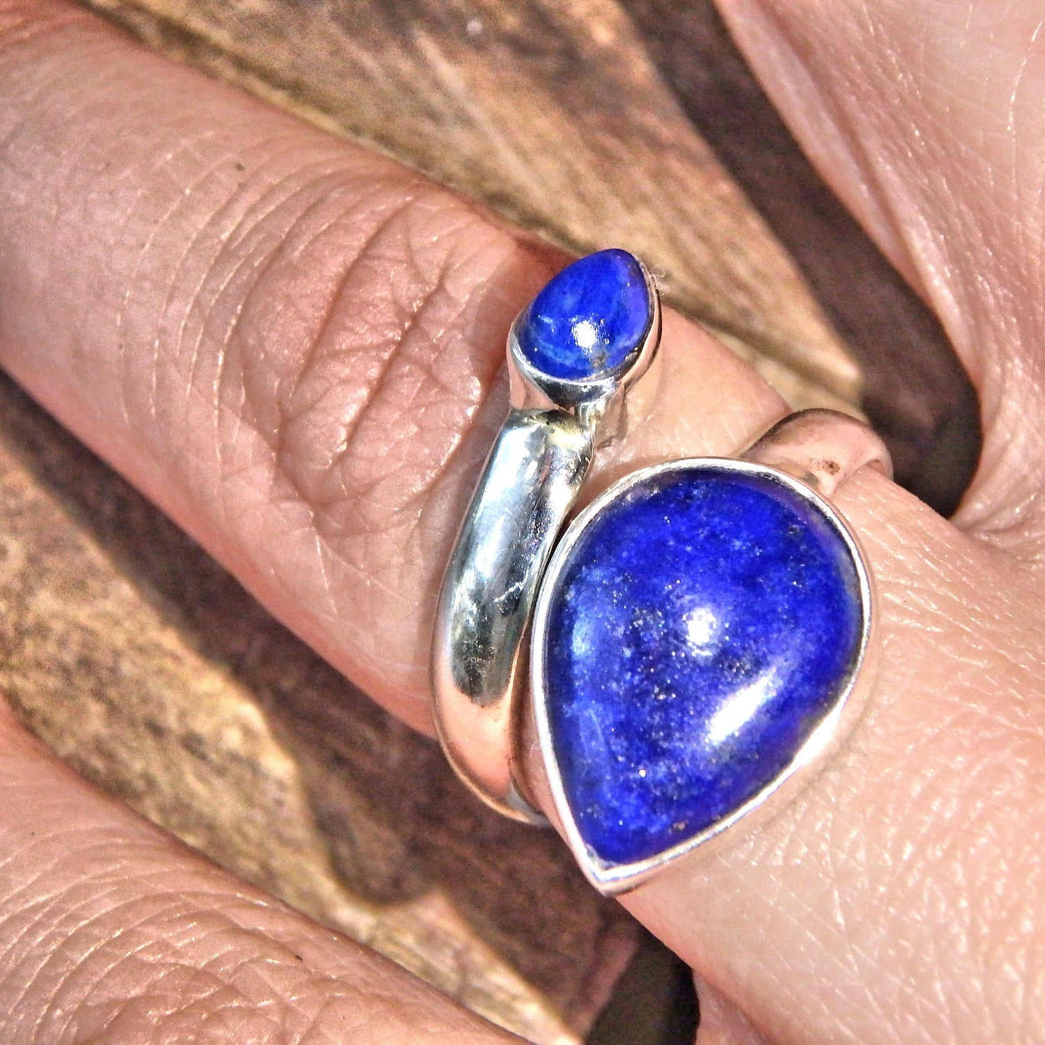 Deep Cobalt Blue Lapis Lazuli Sterling Silver Ring (Adjustable Size 6-11)