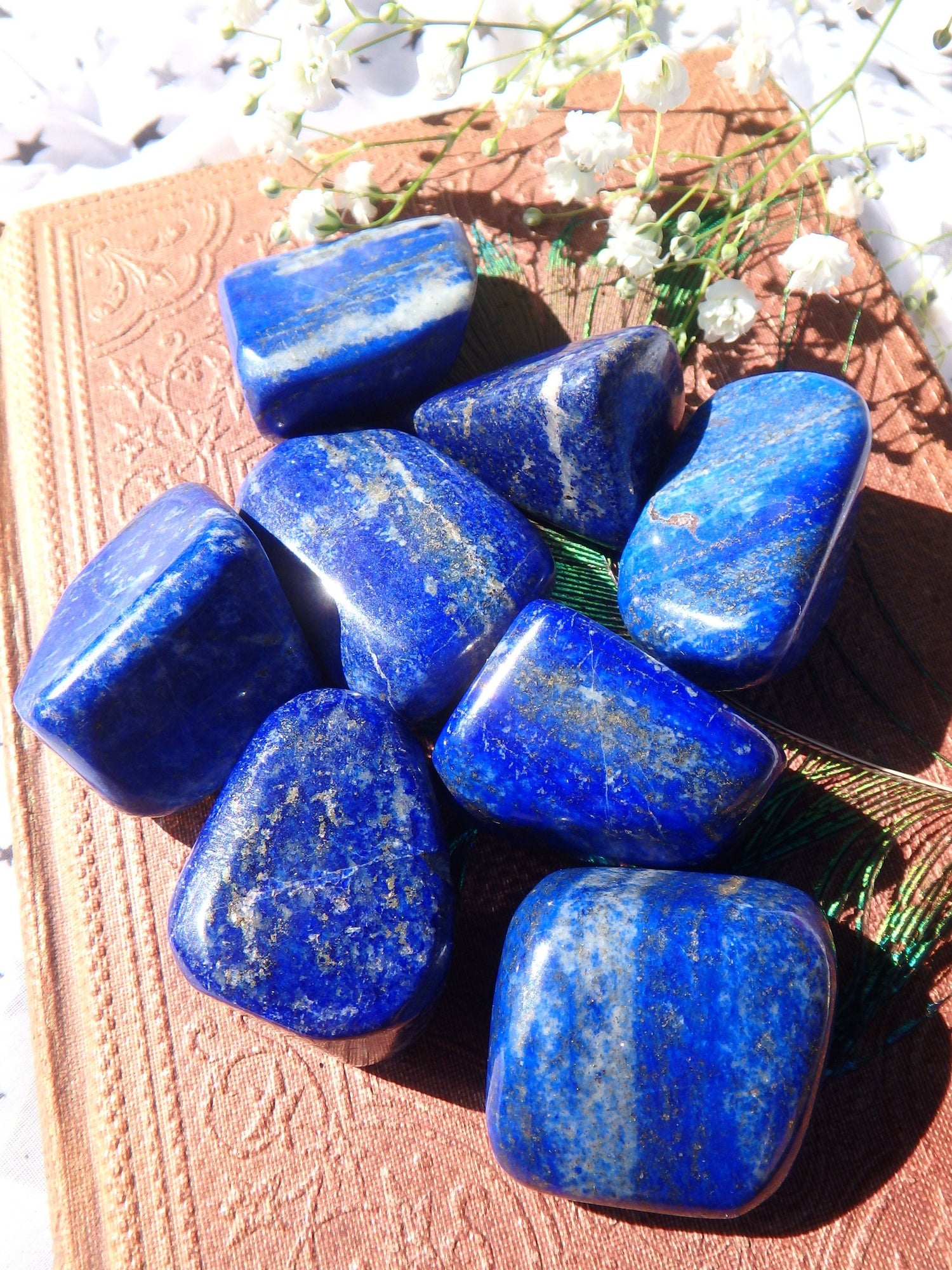  Deep Cobalt Blue & Golden Pyrite Sprinkles Lapis Lazuli Tumbled Stone (1)