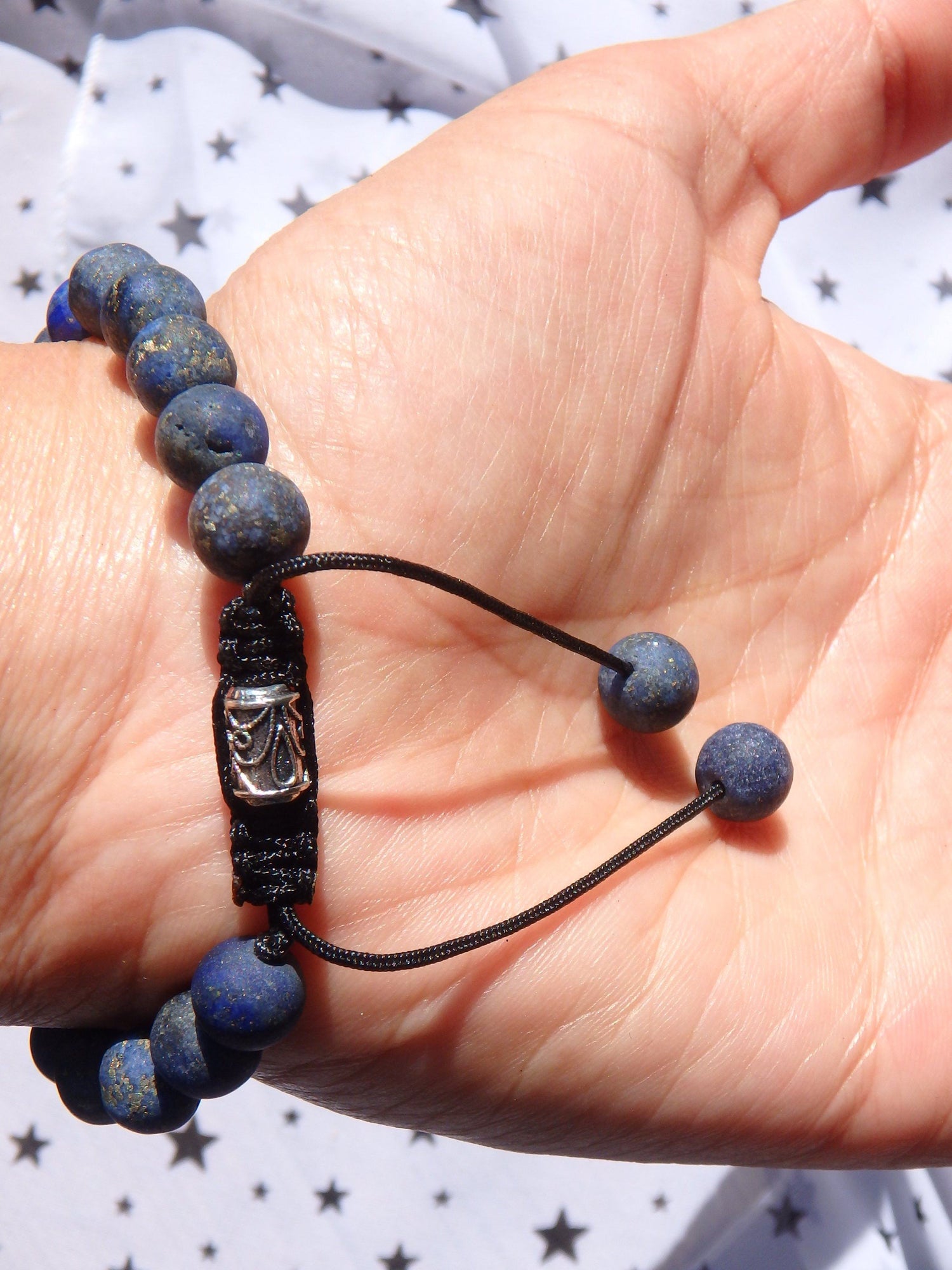  Beautiful Blue & Golden Unpolished Beads Lapis Lazuli Adjustable Bracelet