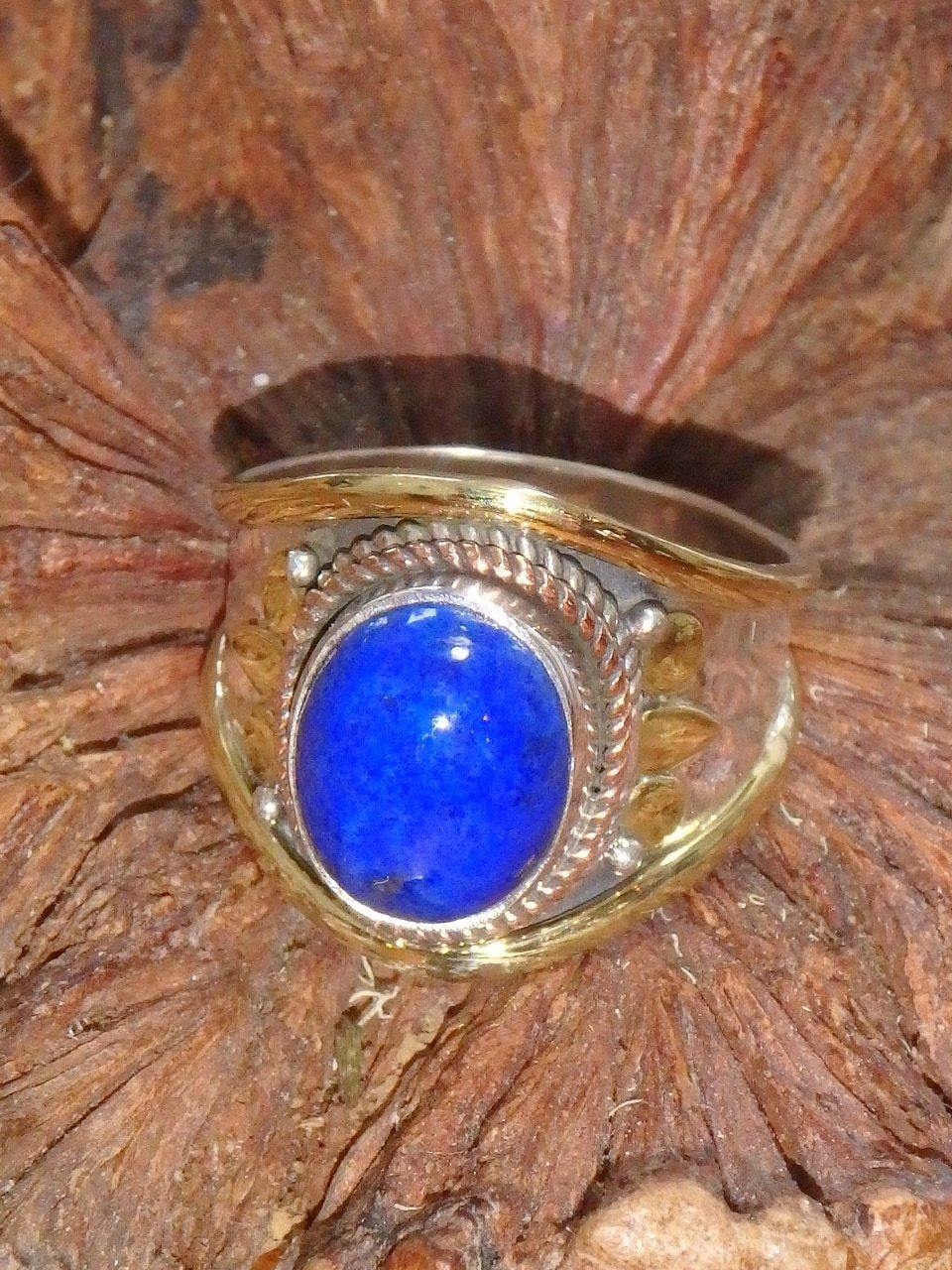 Mesmerizing Cobalt Blue Lapis Lazuli Golden & Sterling Silver Ring (Size 8) - Earth Family Crystals