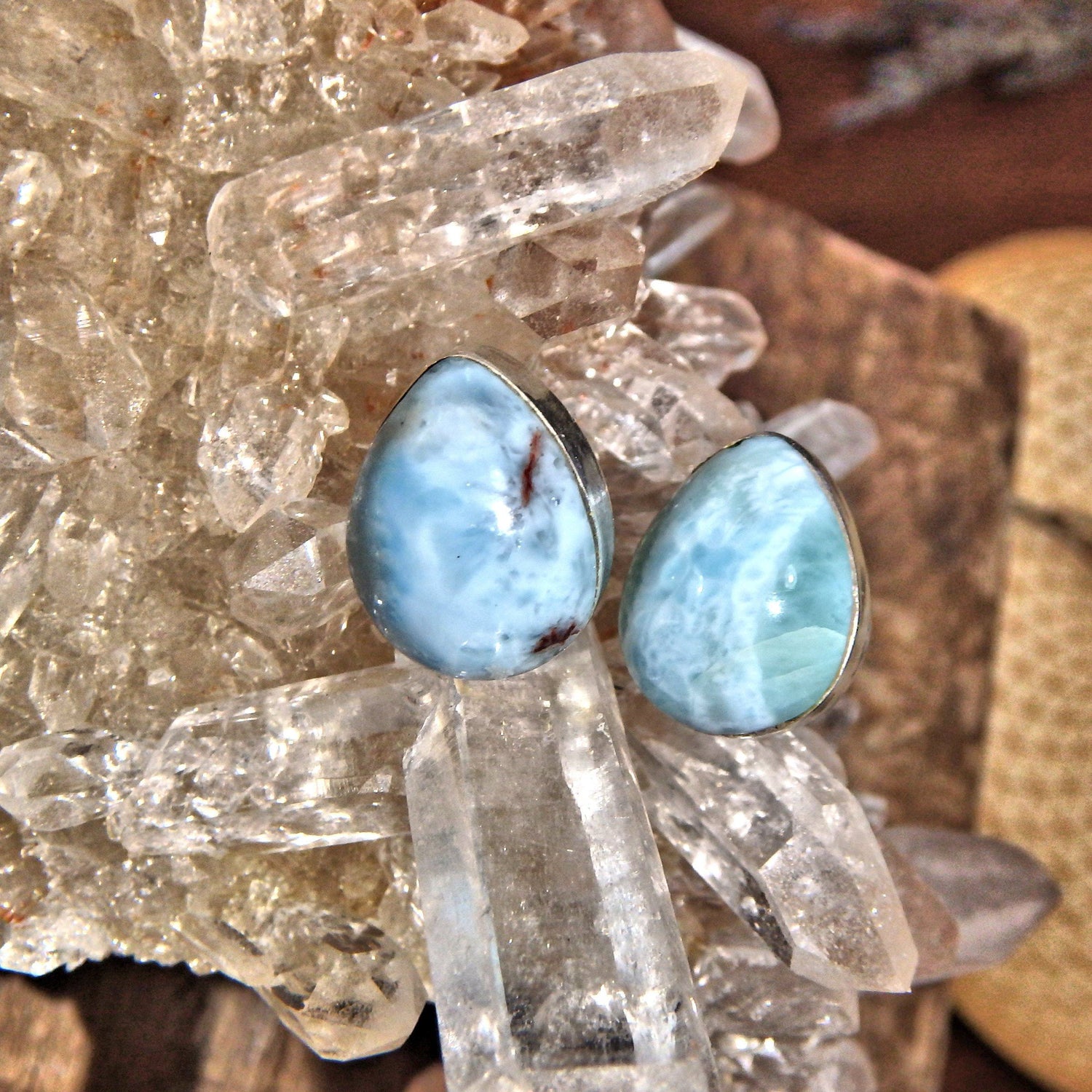  Cute Blue Serenity Larimar Stud Earrings in Sterling Silver 8
