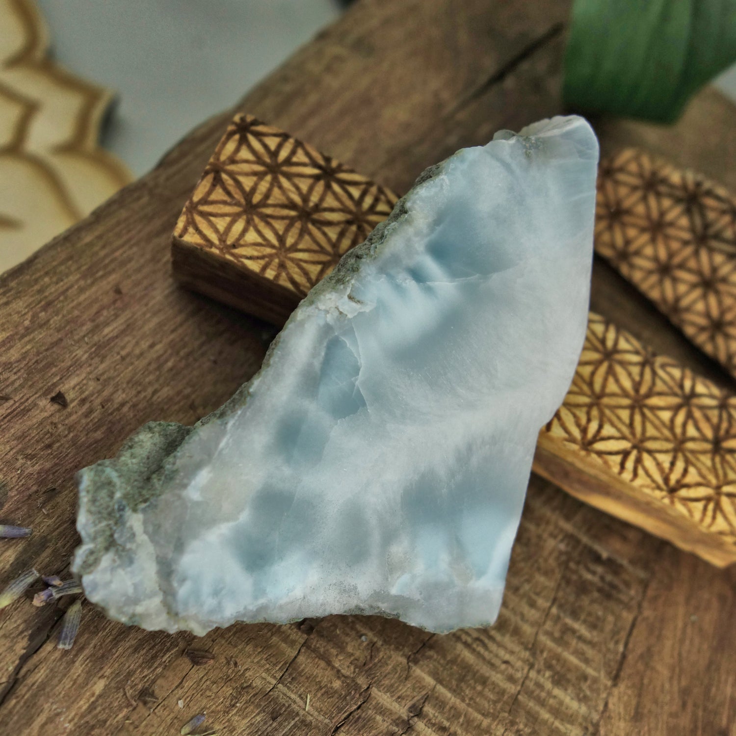 Marbled Creamy Blue & White Larimar Specimen Partially Polished - Earth Family Crystals