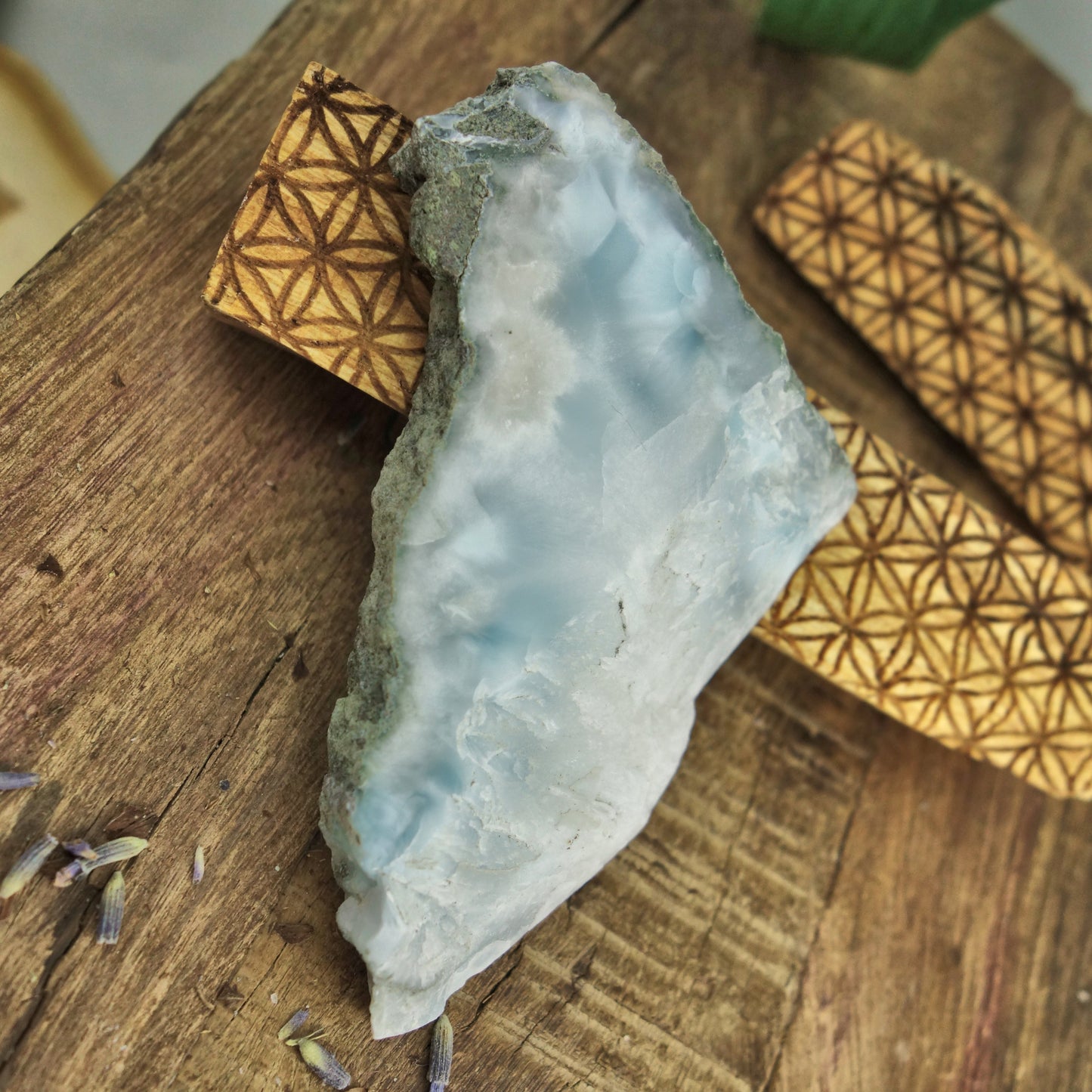 Marbled Creamy Blue & White Larimar Specimen Partially Polished - Earth Family Crystals