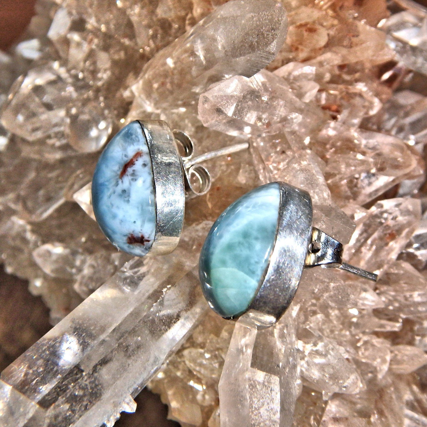  Cute Blue Serenity Larimar Stud Earrings in Sterling Silver 8