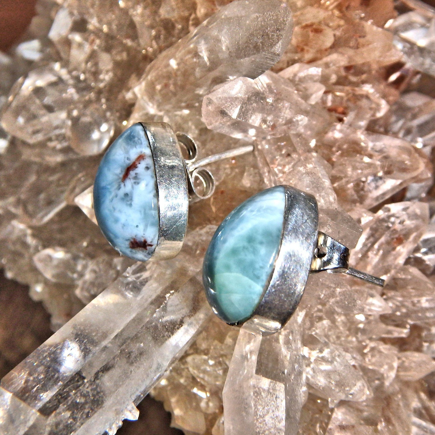  Cute Blue Serenity Larimar Stud Earrings in Sterling Silver 8