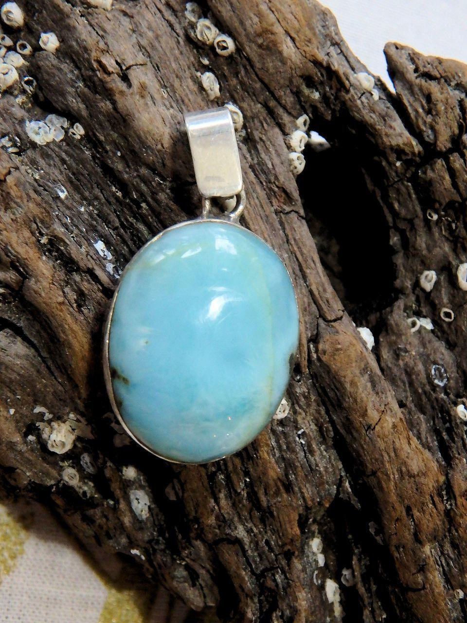  Calming Blue Larimar Gemstone Pendant in Sterling Silver (Includes Silver Chain)