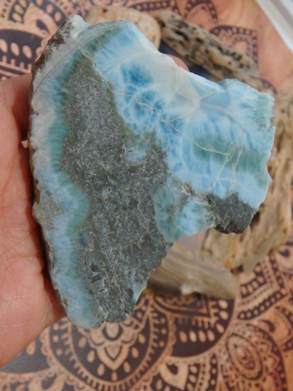 Lovely Deep Blue & Creamy Larimar Partially Polished Free Form Specimen - Earth Family Crystals