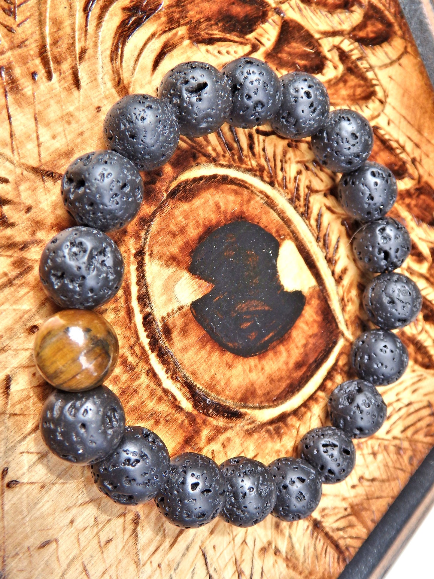 Lava Stone Bracelet With Tiger Eye Stone (Perfect for Essential Oils & Perfume) - Earth Family Crystals
