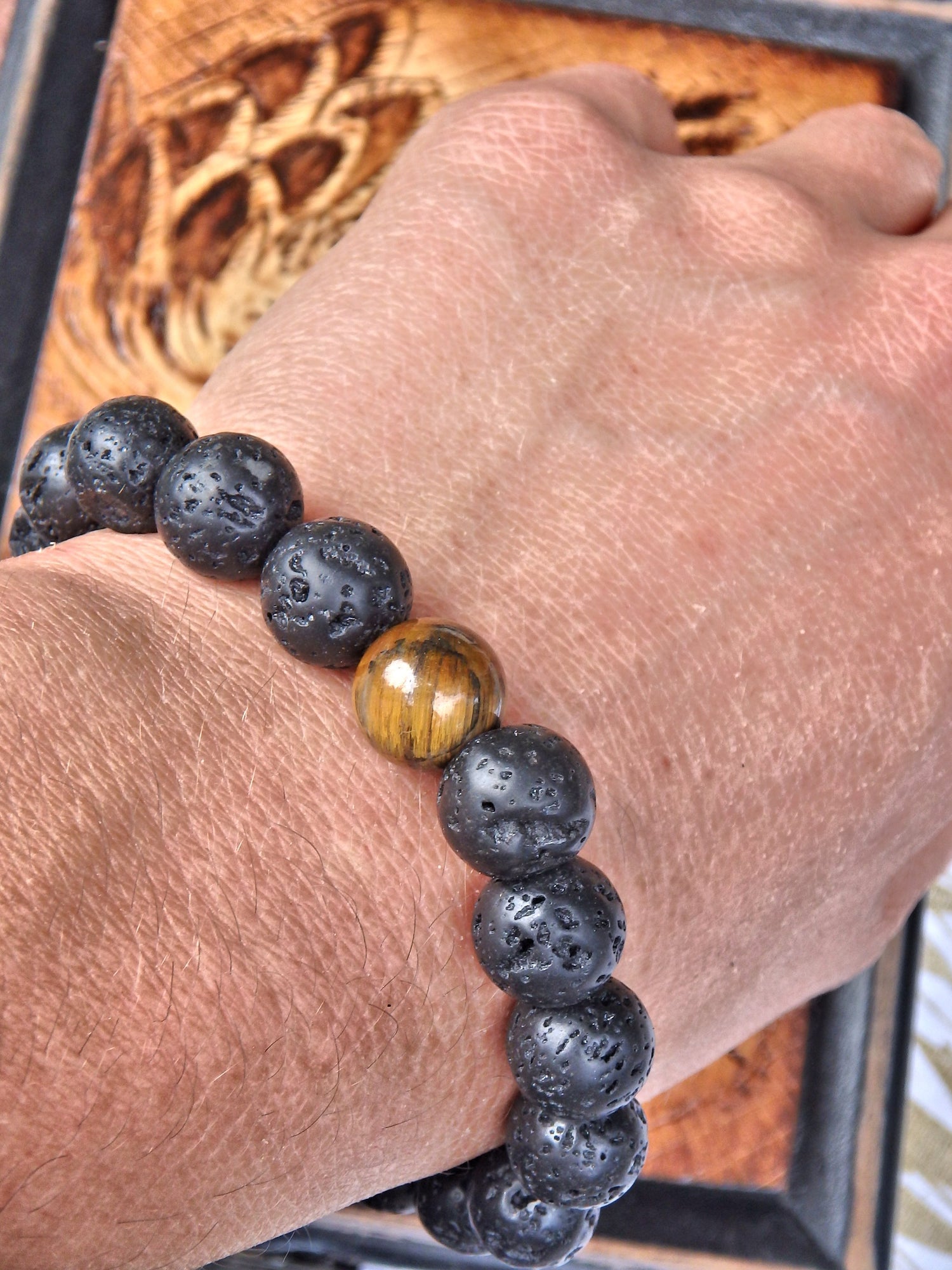 Lava Stone Bracelet With Tiger Eye Stone (Perfect for Essential Oils & Perfume) - Earth Family Crystals