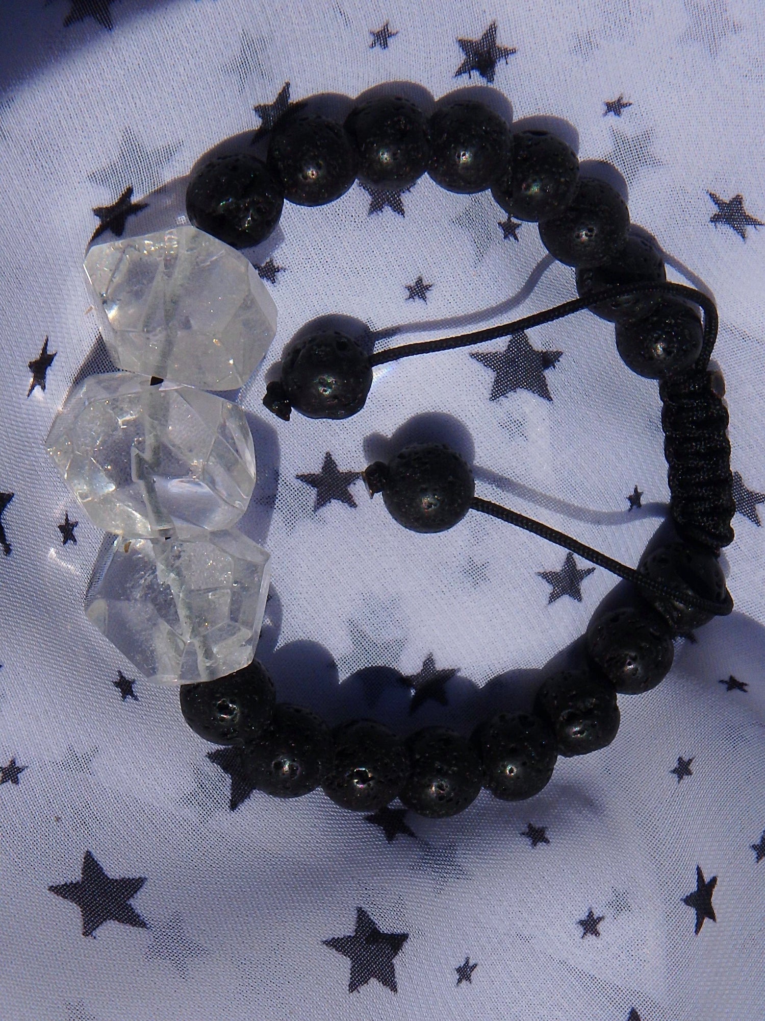  Clear Quartz Stones & Lava Stone Adjustable Cord Bracelet