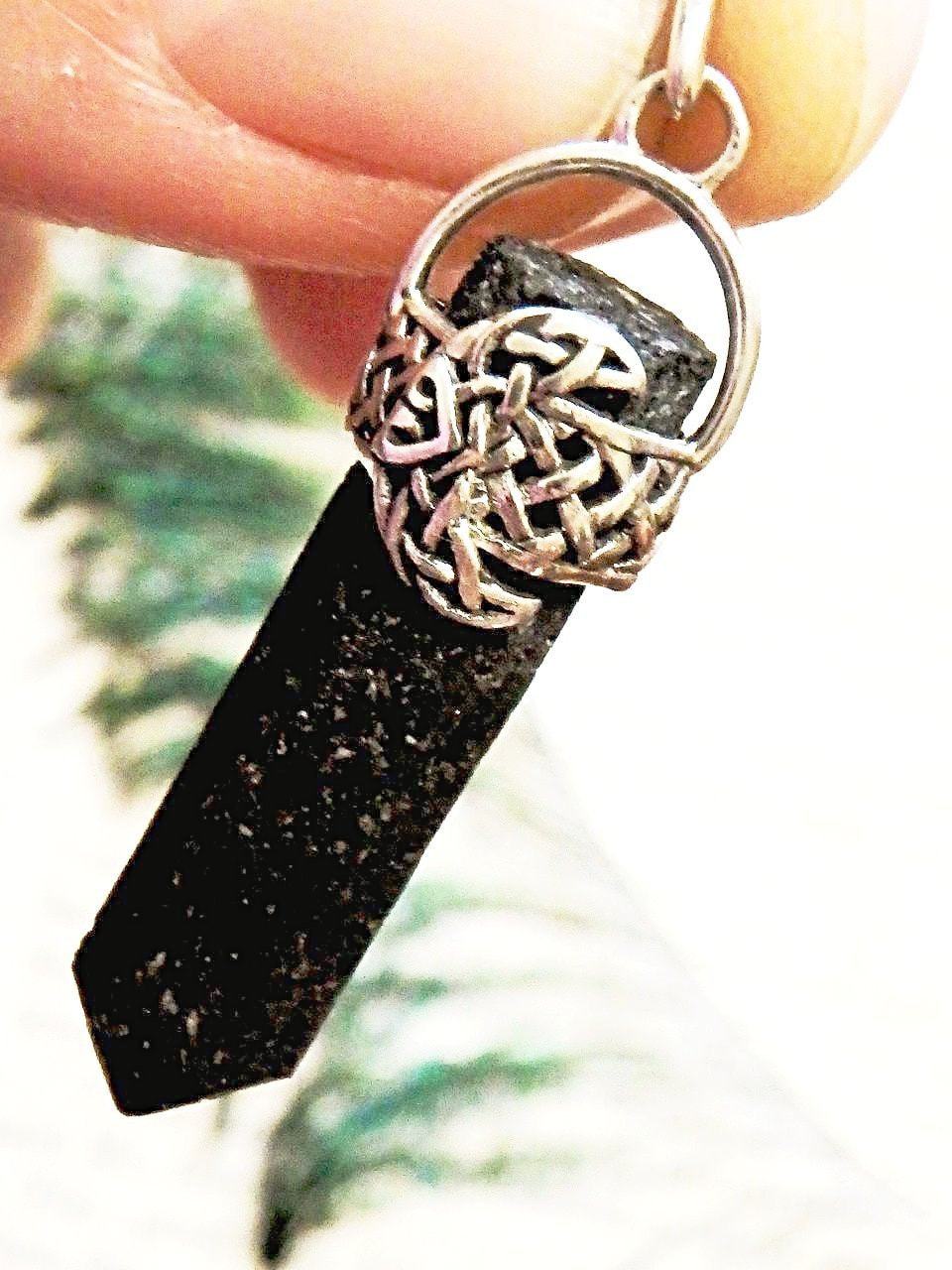  Crescent Moon & Lava Stone Point Pendant in Sterling Silver (Includes Silver Chain)